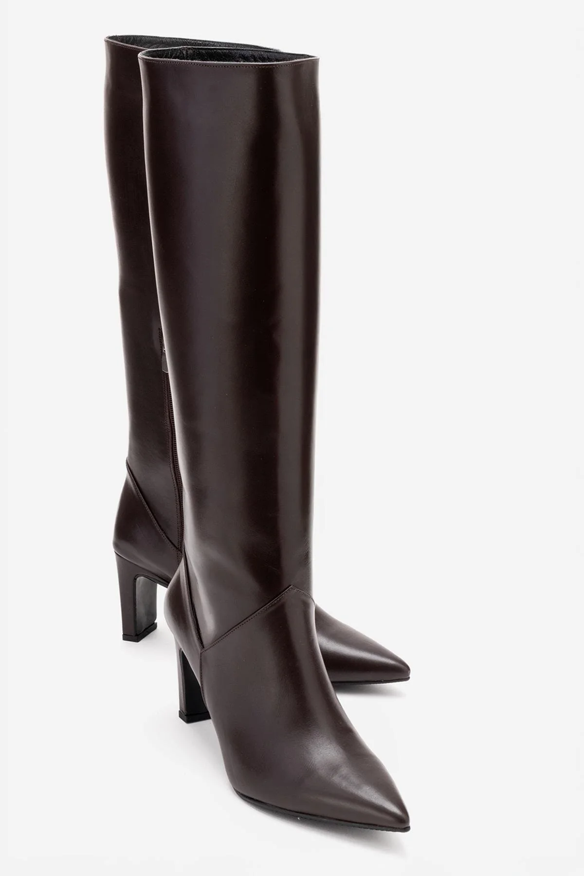 MERLA - Brown Genuine Leather Block Heel Boot (Women)