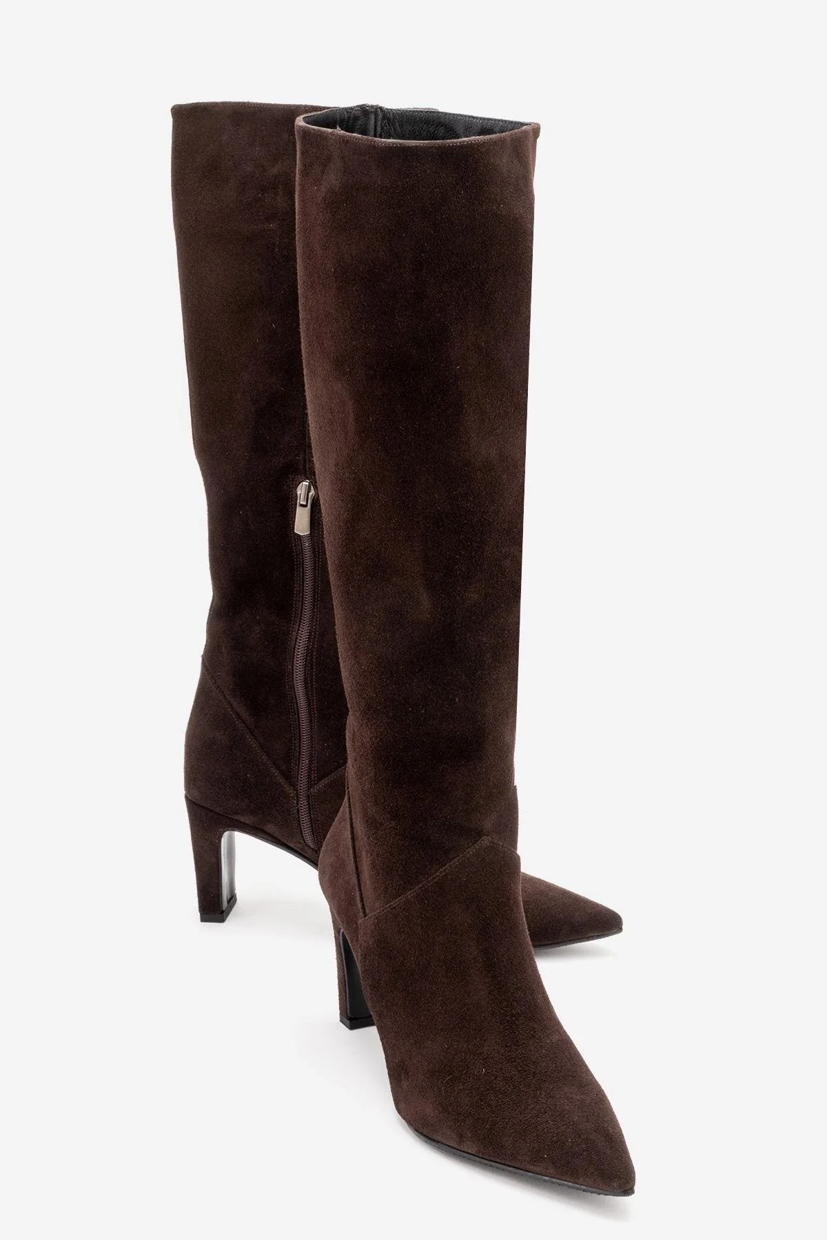 MERLA - Brown Suede Genuine Leather Block Heel Boot (Women)