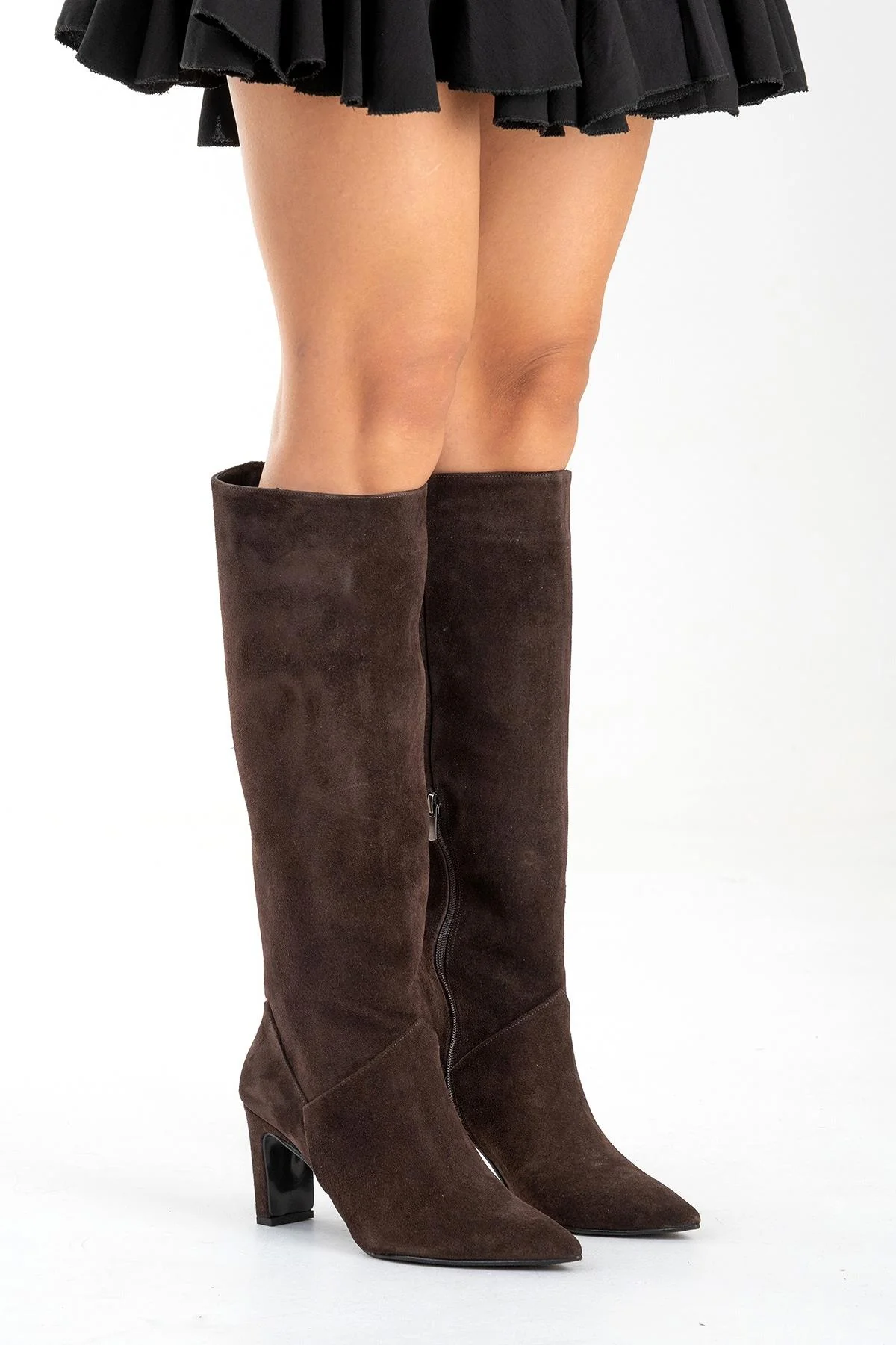 MERLA - Brown Suede Genuine Leather Block Heel Boot (Women) - Image 4