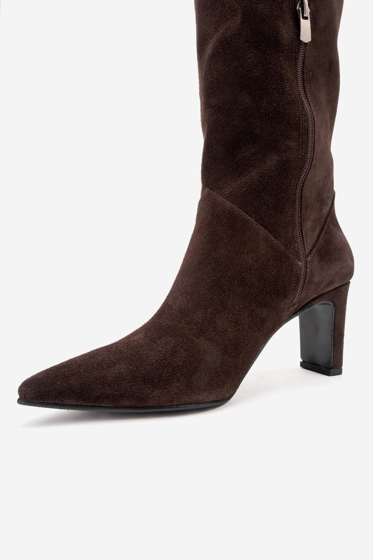 MERLA - Brown Suede Genuine Leather Block Heel Boot (Women) - Image 8