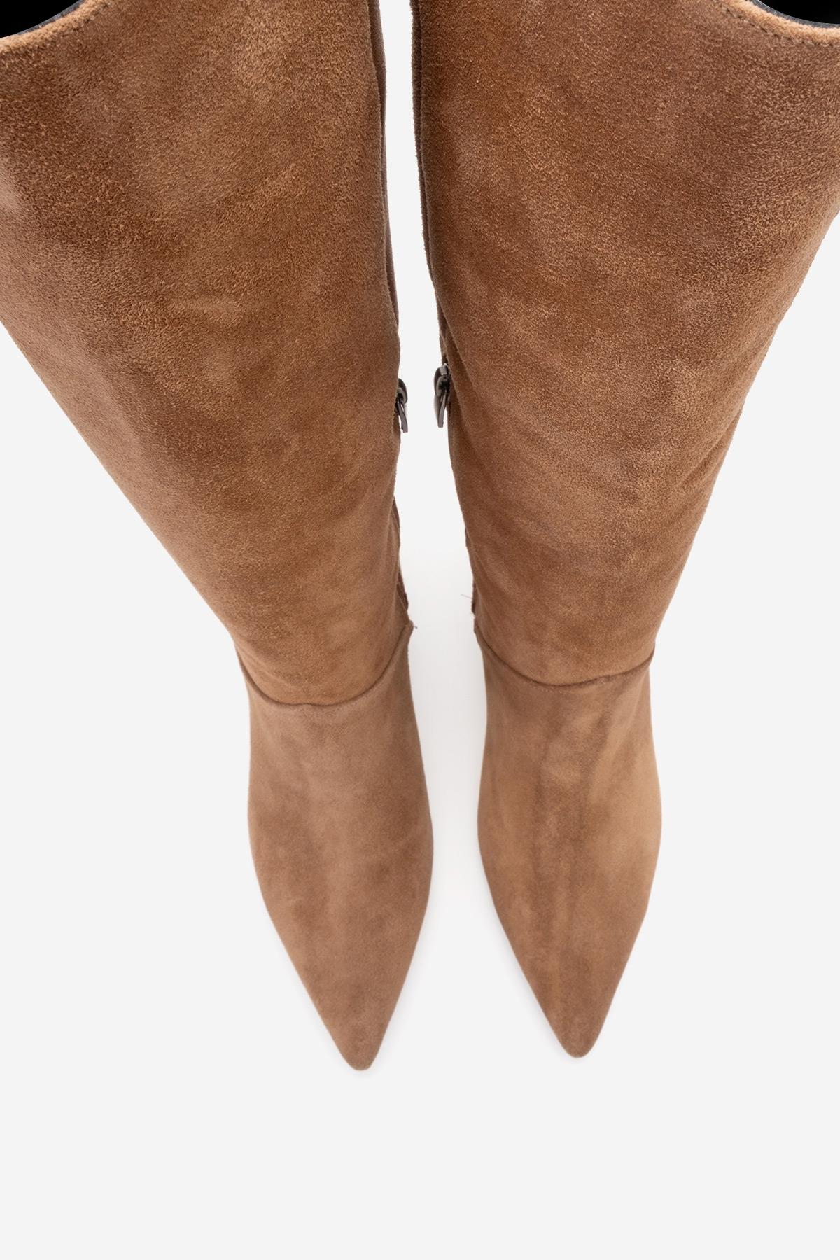 MERLA - Taupe Suede Genuine Leather Block Heel Boot (Women) - Image 2