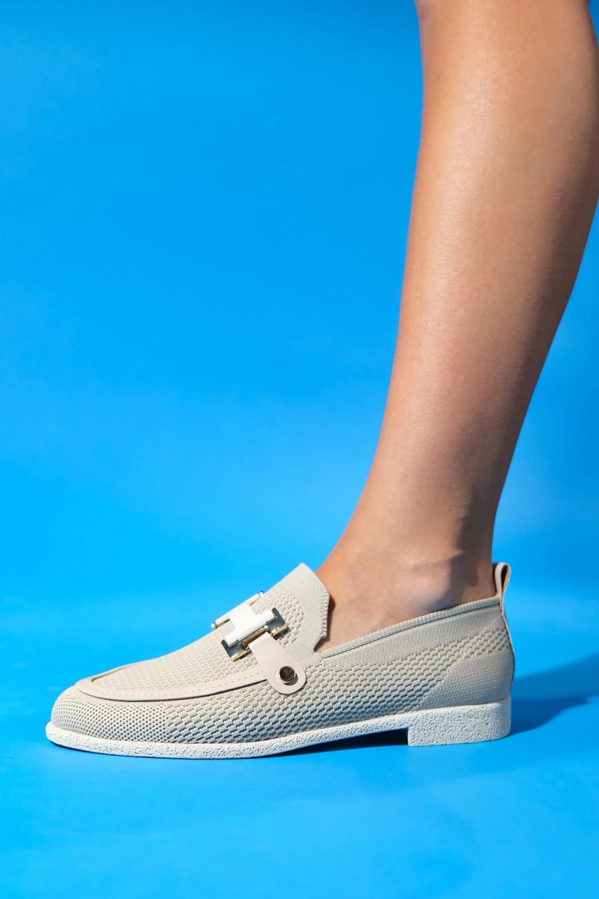Michigan - Beige Knit Buckle Loafer Shoe (Women) - Image 3
