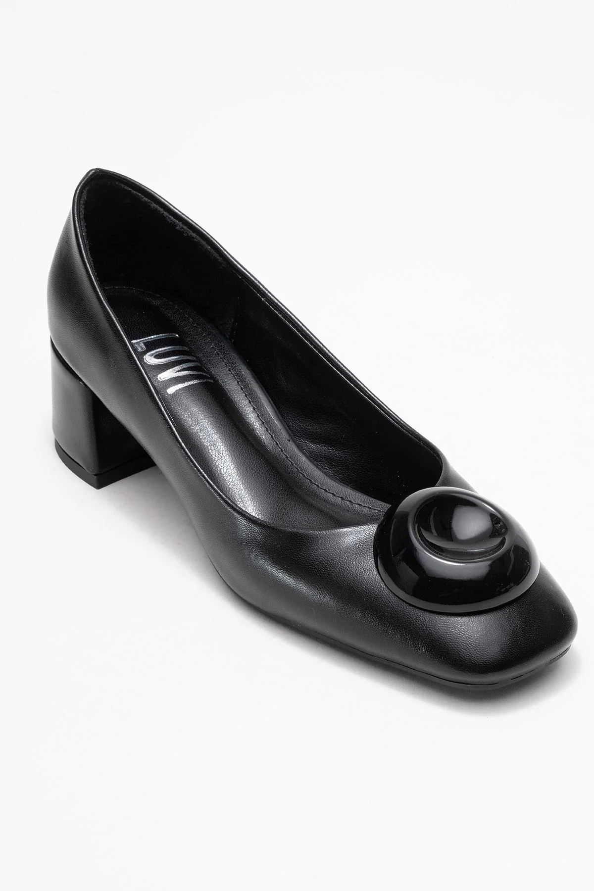 Mila - Black Buckle Square Toe Block Heel Shoe (Women) - Image 3