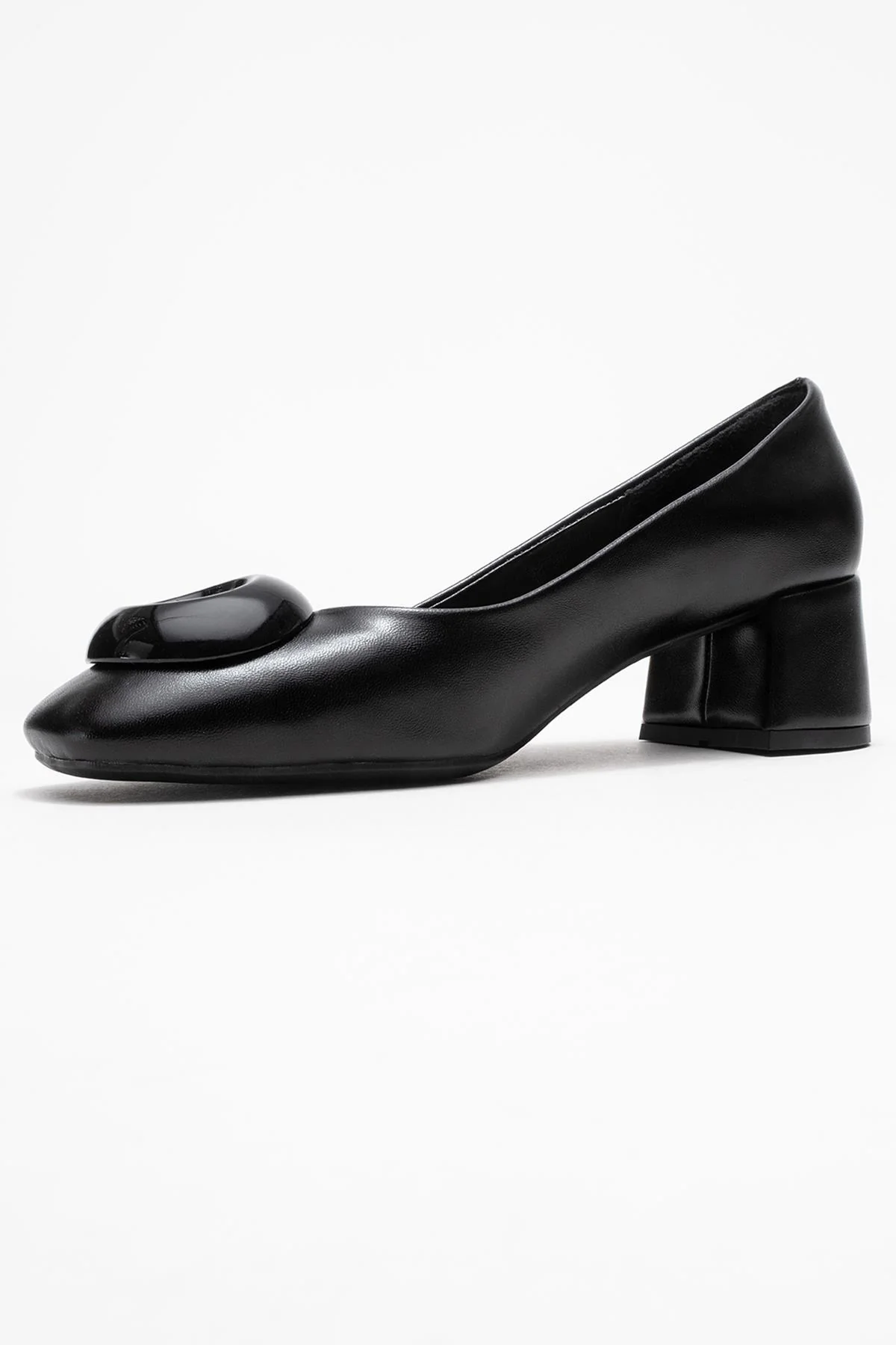 Mila - Black Buckle Square Toe Block Heel Shoe (Women) - Image 4