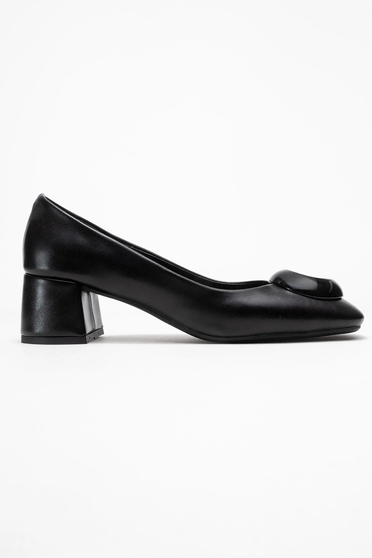 Mila - Black Buckle Square Toe Block Heel Shoe (Women) - Image 6