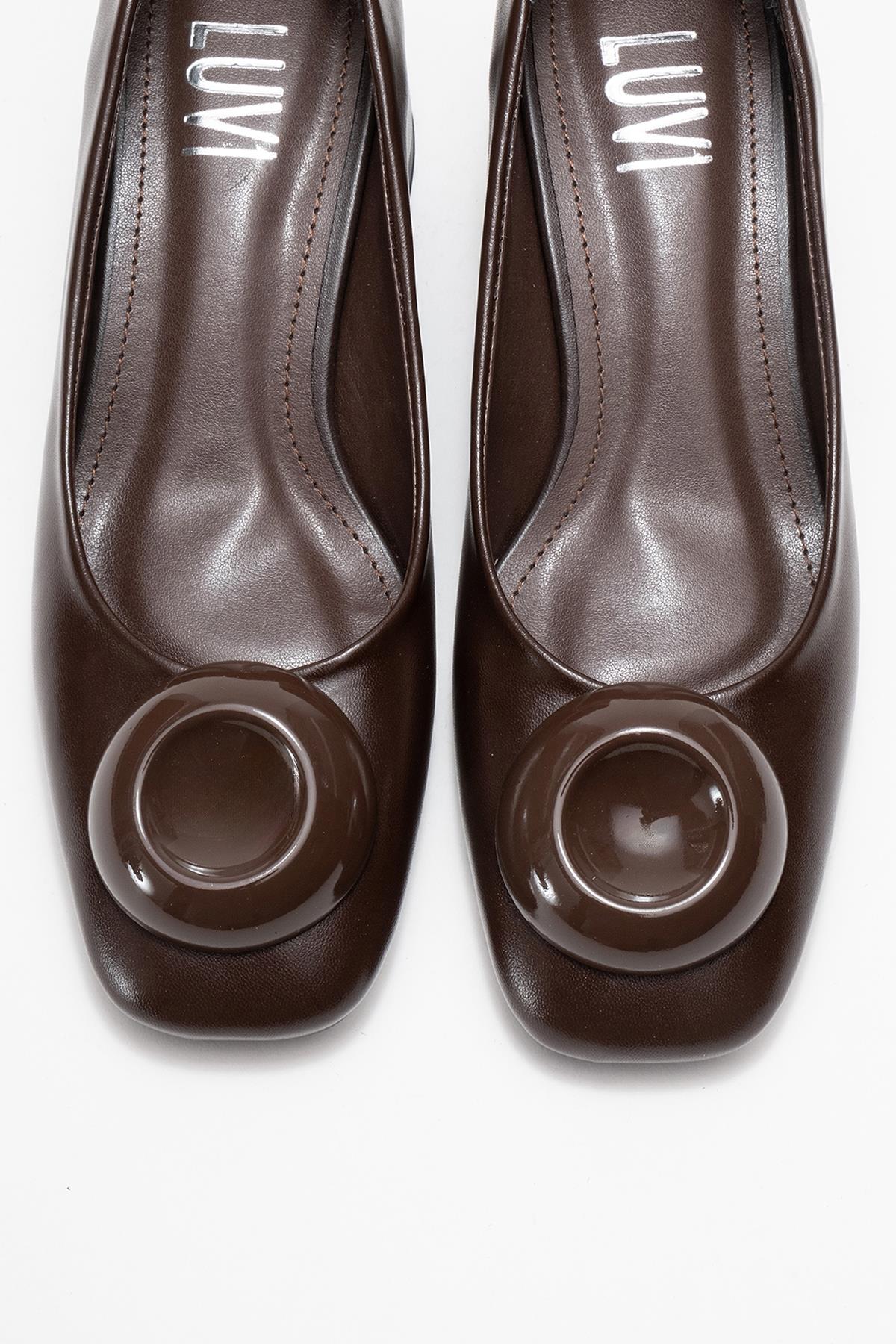 Mila - Brown Buckle Square Toe Block Heel Shoe (Women) - Image 2