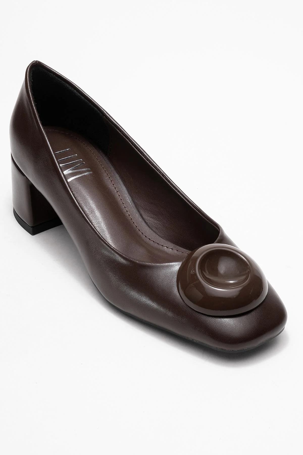 Mila - Brown Buckle Square Toe Block Heel Shoe (Women) - Image 3