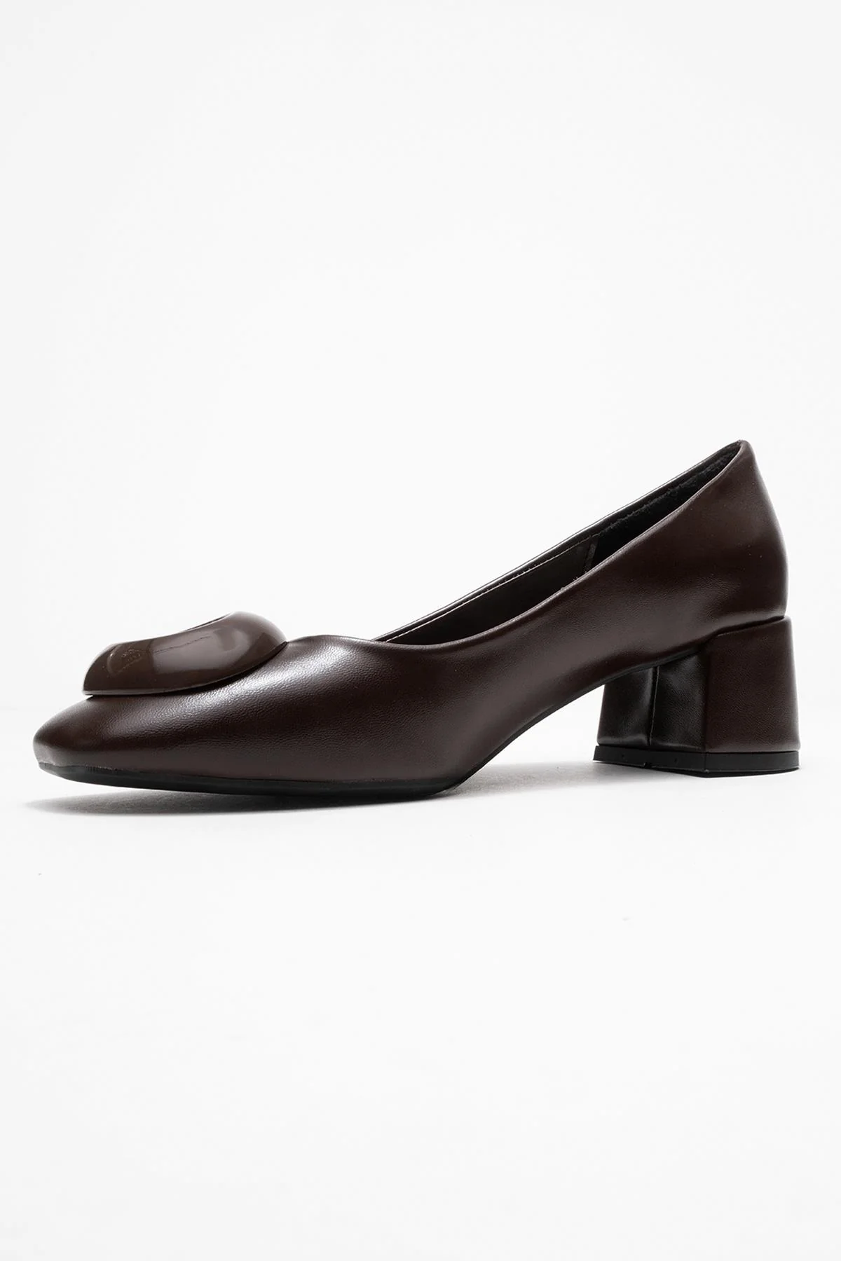 Mila - Brown Buckle Square Toe Block Heel Shoe (Women) - Image 4