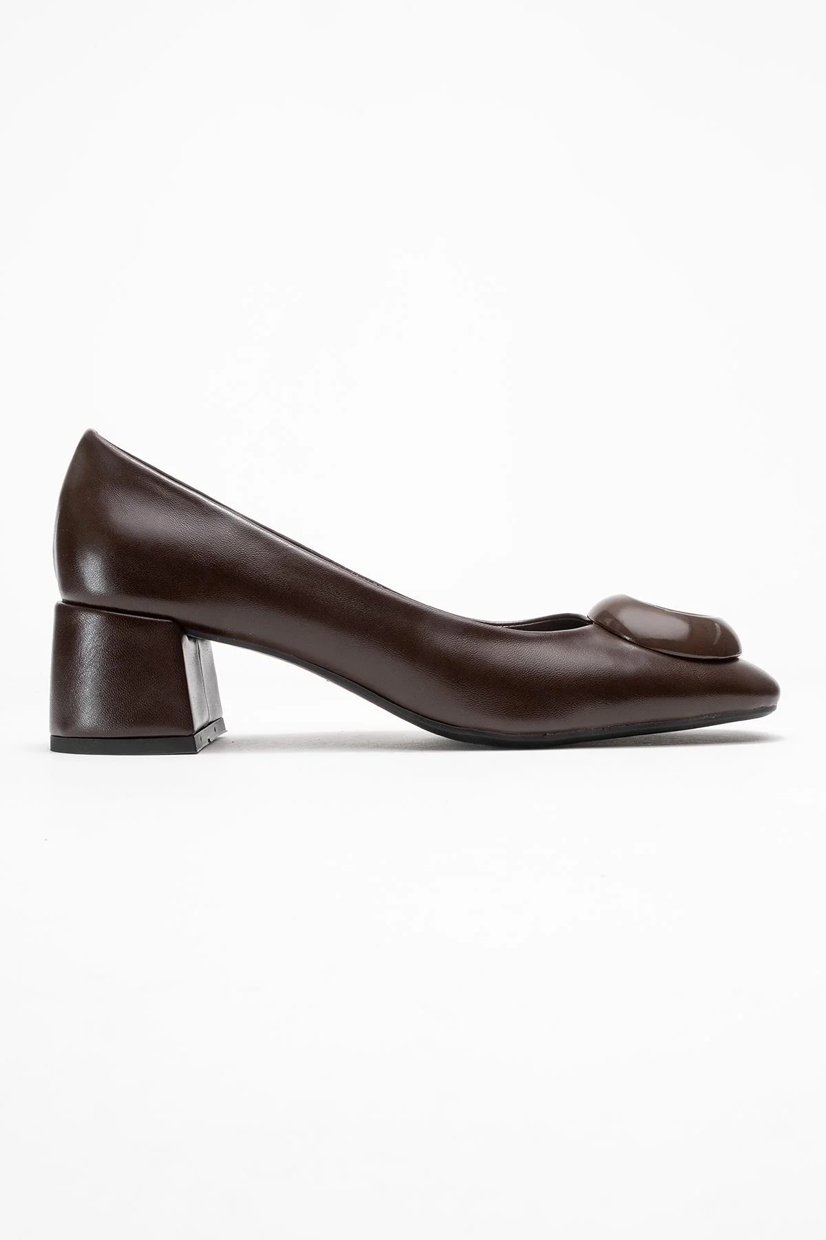 Mila - Brown Buckle Square Toe Block Heel Shoe (Women) - Image 6