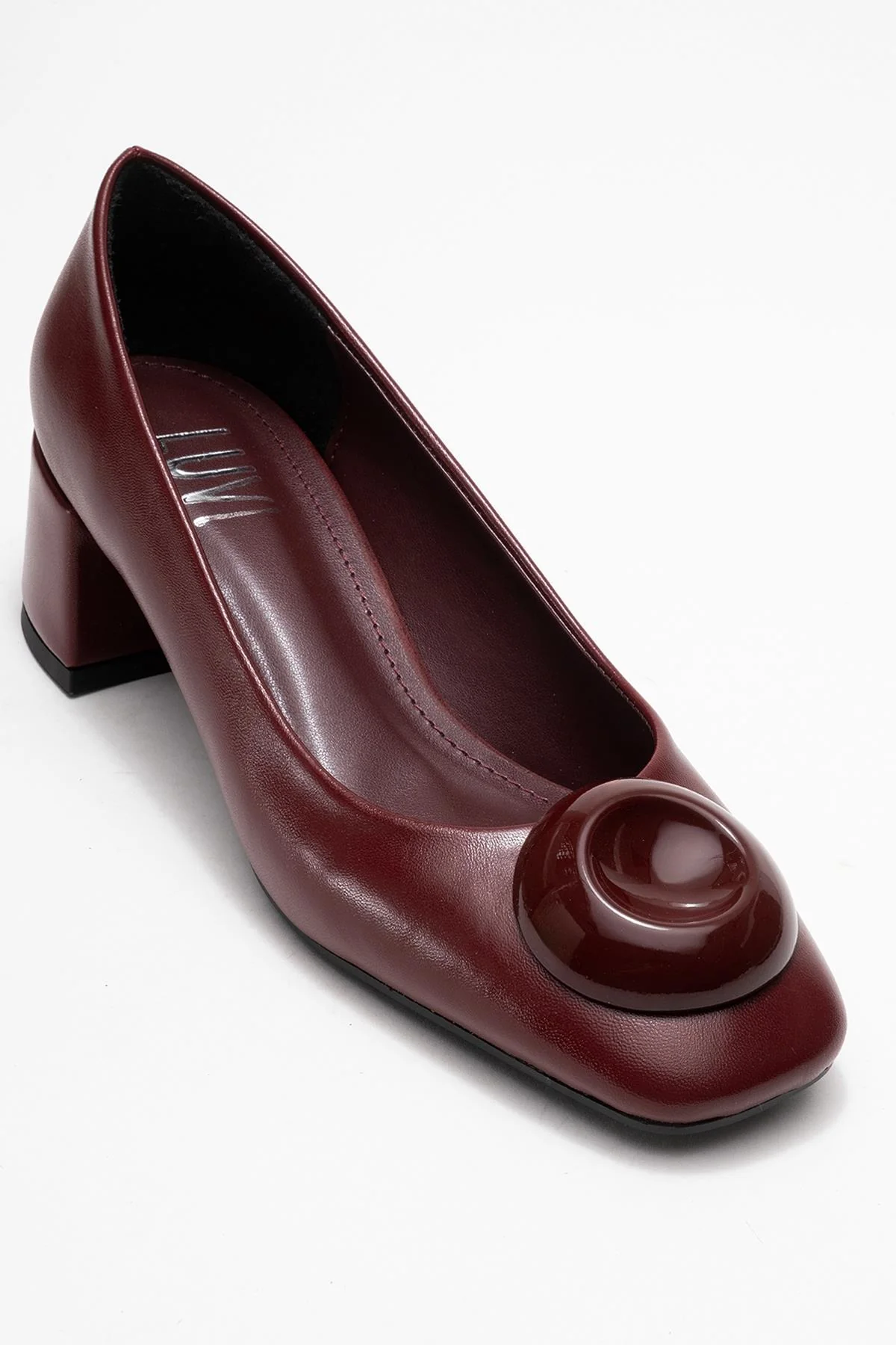 Mila - Burgundy Buckle Square Toe Block Heel Shoe (Women) - Image 3