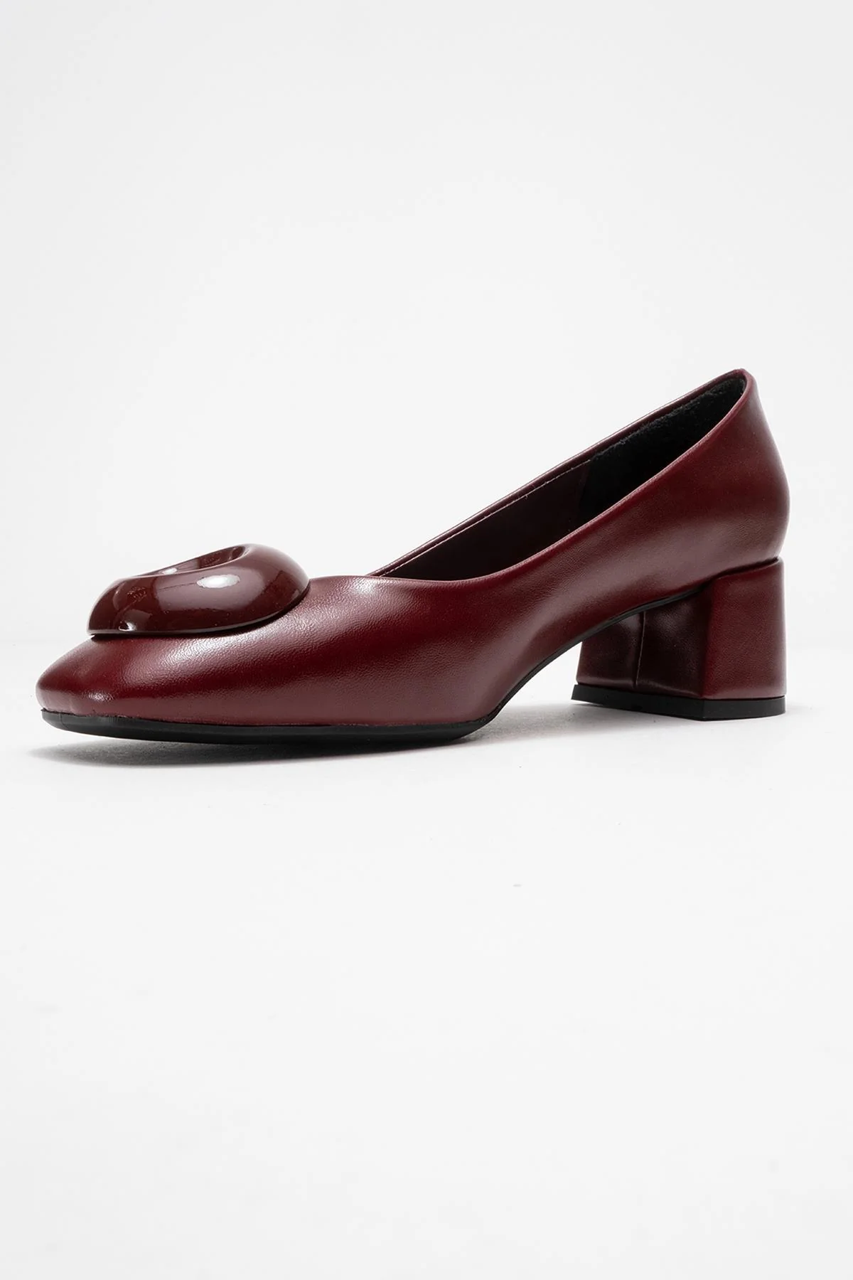 Mila - Burgundy Buckle Square Toe Block Heel Shoe (Women) - Image 4