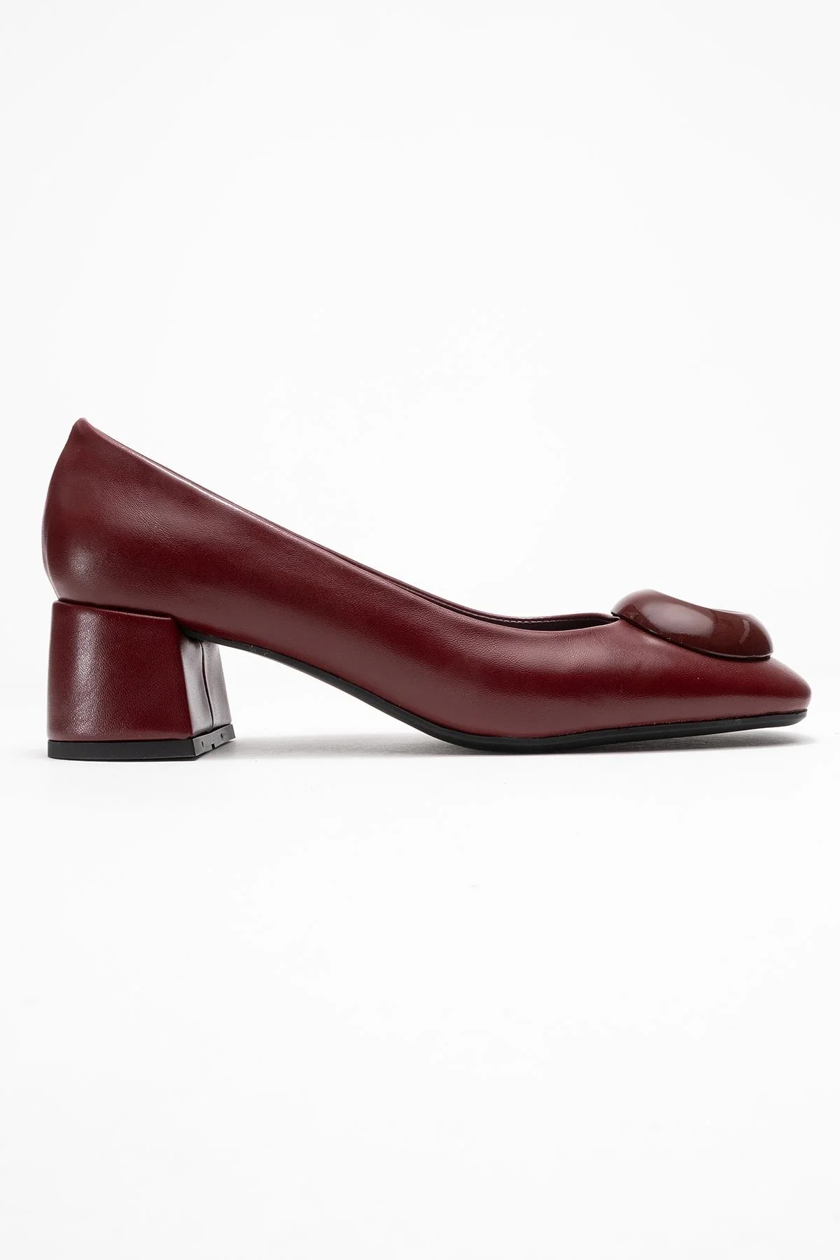 Mila - Burgundy Buckle Square Toe Block Heel Shoe (Women) - Image 6