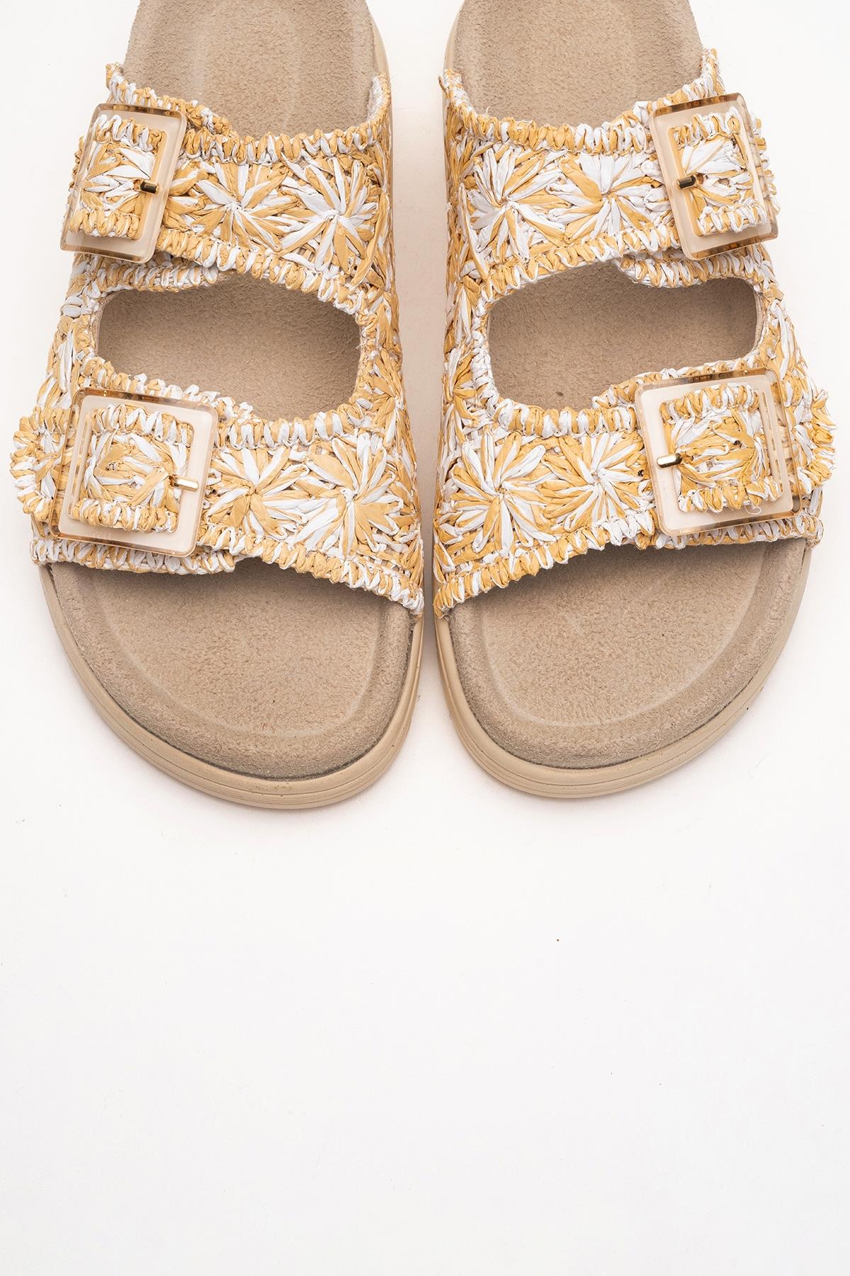 Milana Beige Leather Double‑Strap Slide (Women) - Image 2