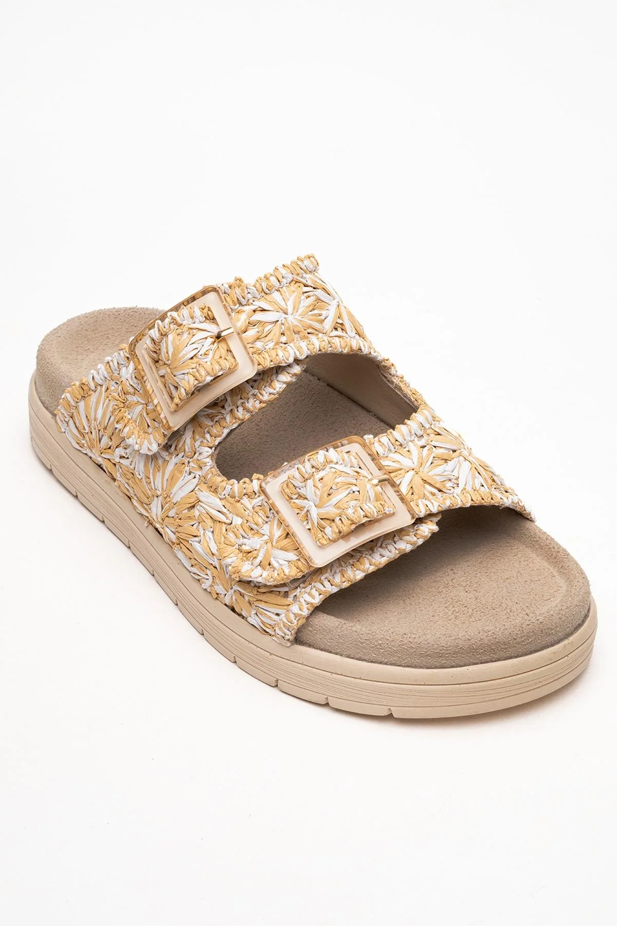 Milana Beige Leather Double‑Strap Slide (Women) - Image 3