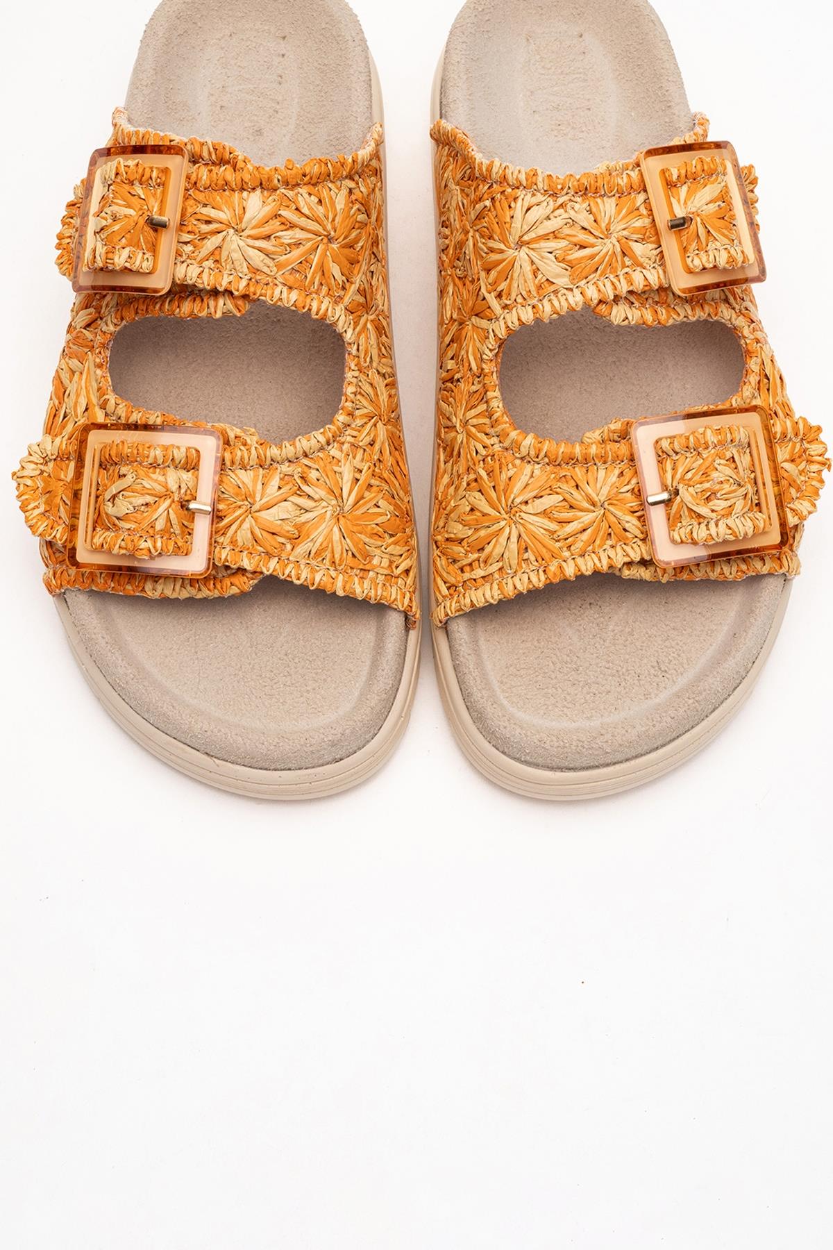 Milana Orange Leather Double‑Strap Slide (Women) - Image 2