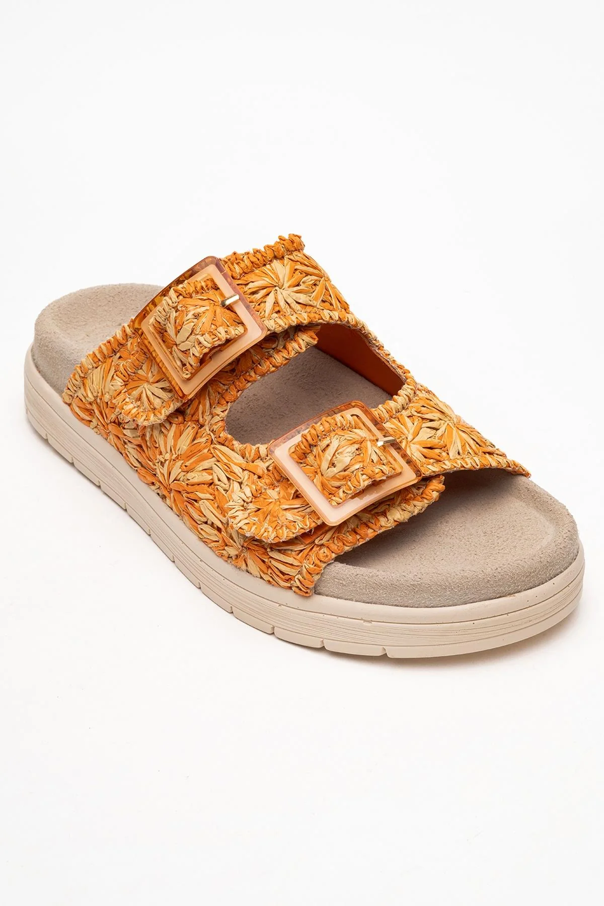 Milana Orange Leather Double‑Strap Slide (Women) - Image 3
