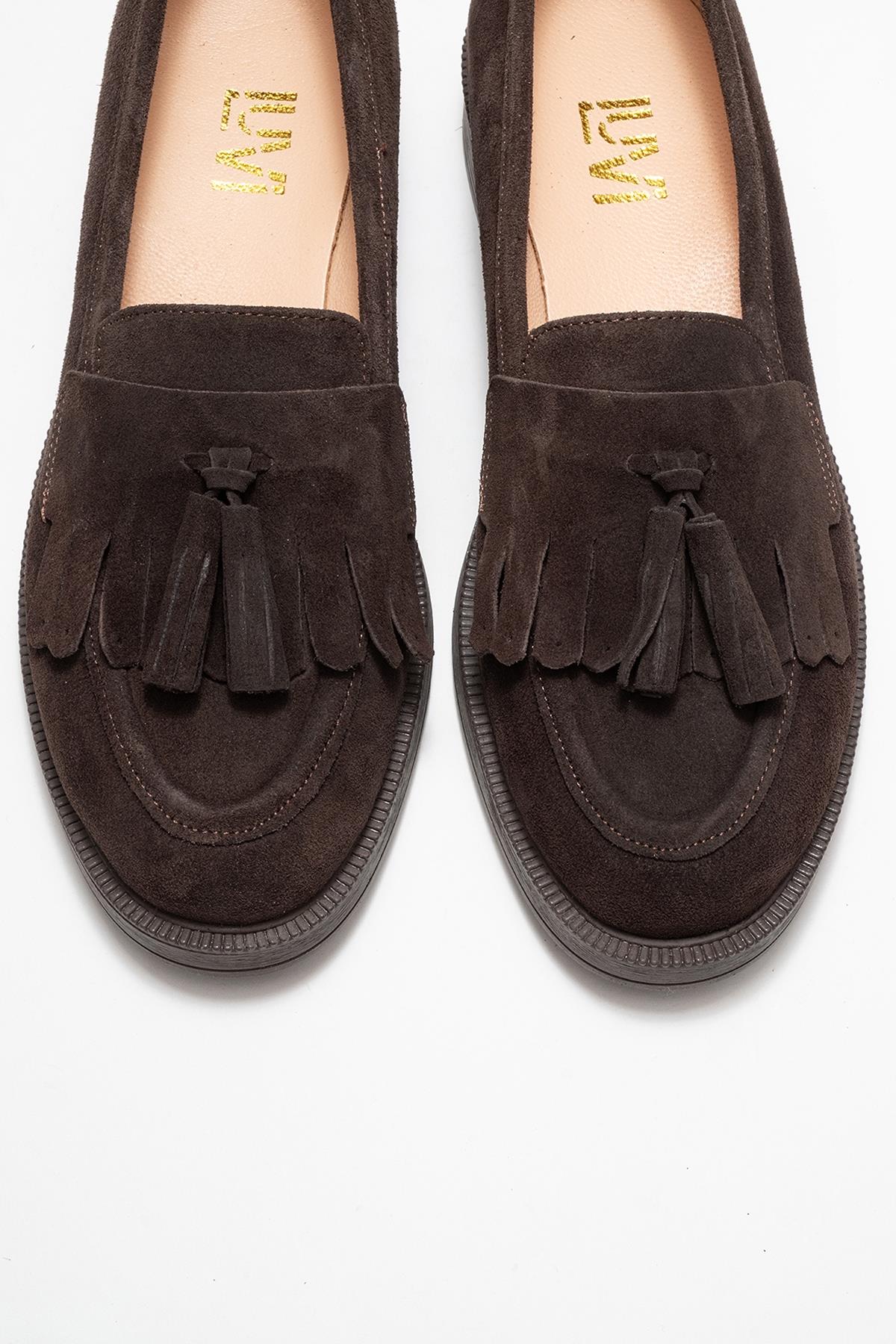 Milina - Brown Suede Genuine Leather Tassel Loafer (Women) - Image 2