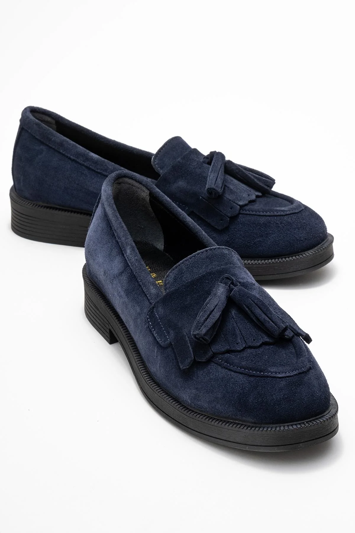 Milina - Navy Suede Genuine Leather Tassel Loafer (Women)