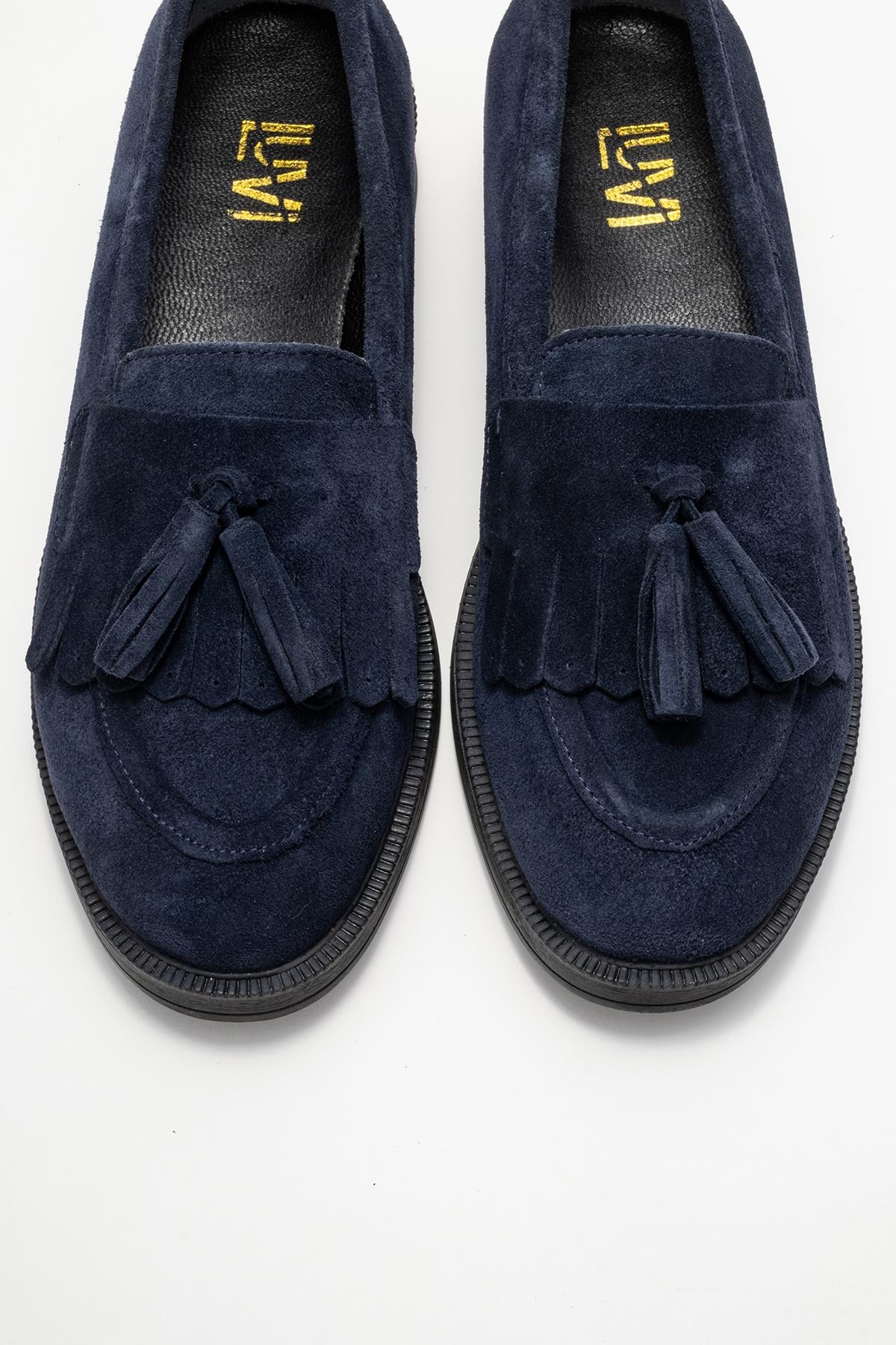 Milina - Navy Suede Genuine Leather Tassel Loafer (Women) - Image 2