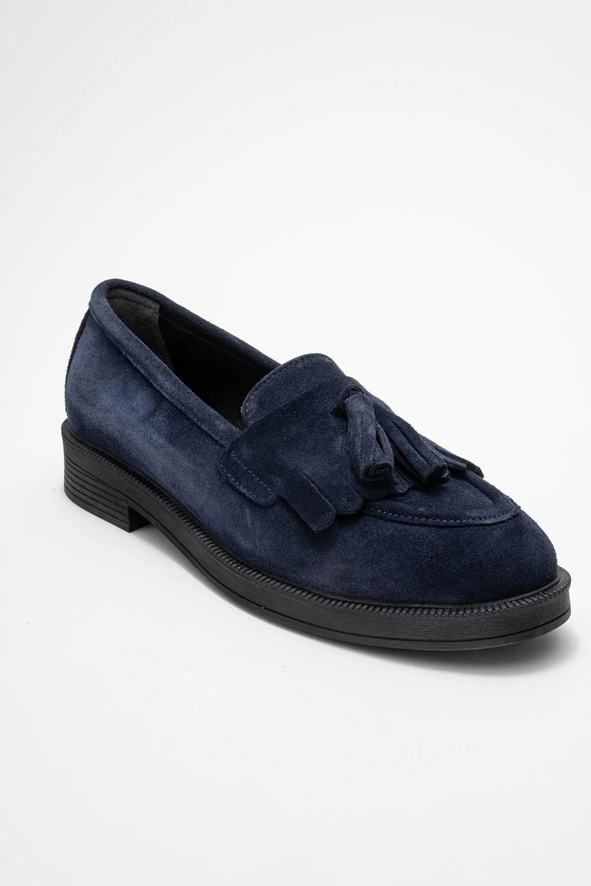 Milina - Navy Suede Genuine Leather Tassel Loafer (Women) - Image 3