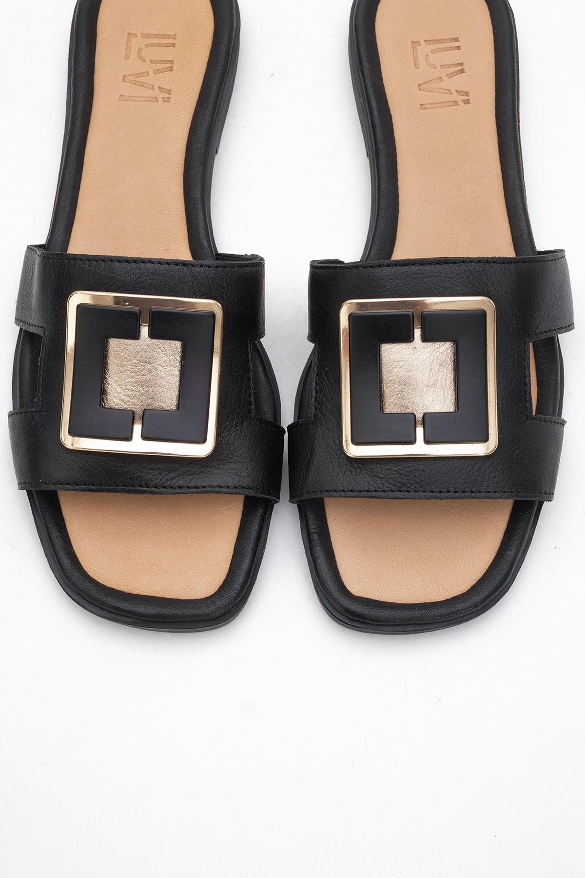MILLIE Black Leather Buckle Slide (Women) - Image 2