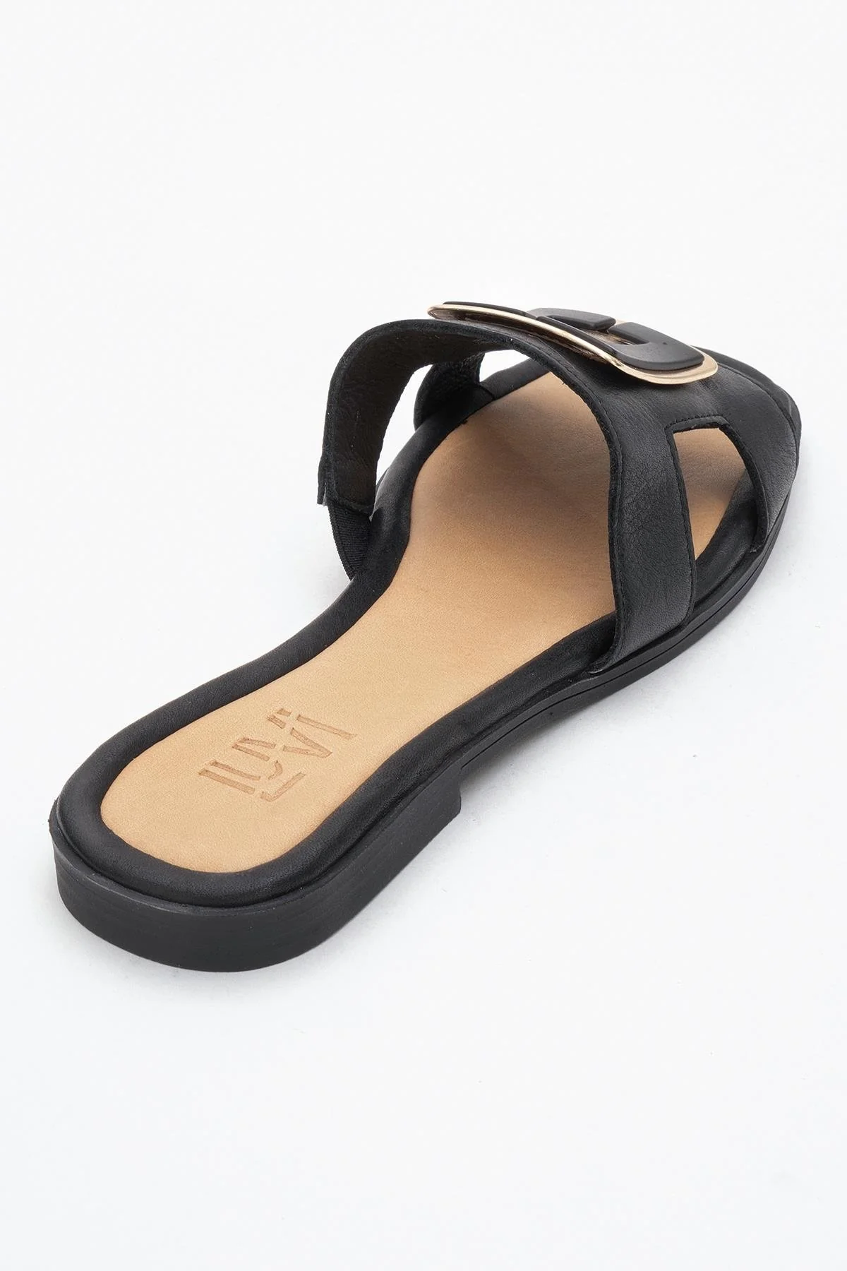 MILLIE Black Leather Buckle Slide (Women) - Image 5