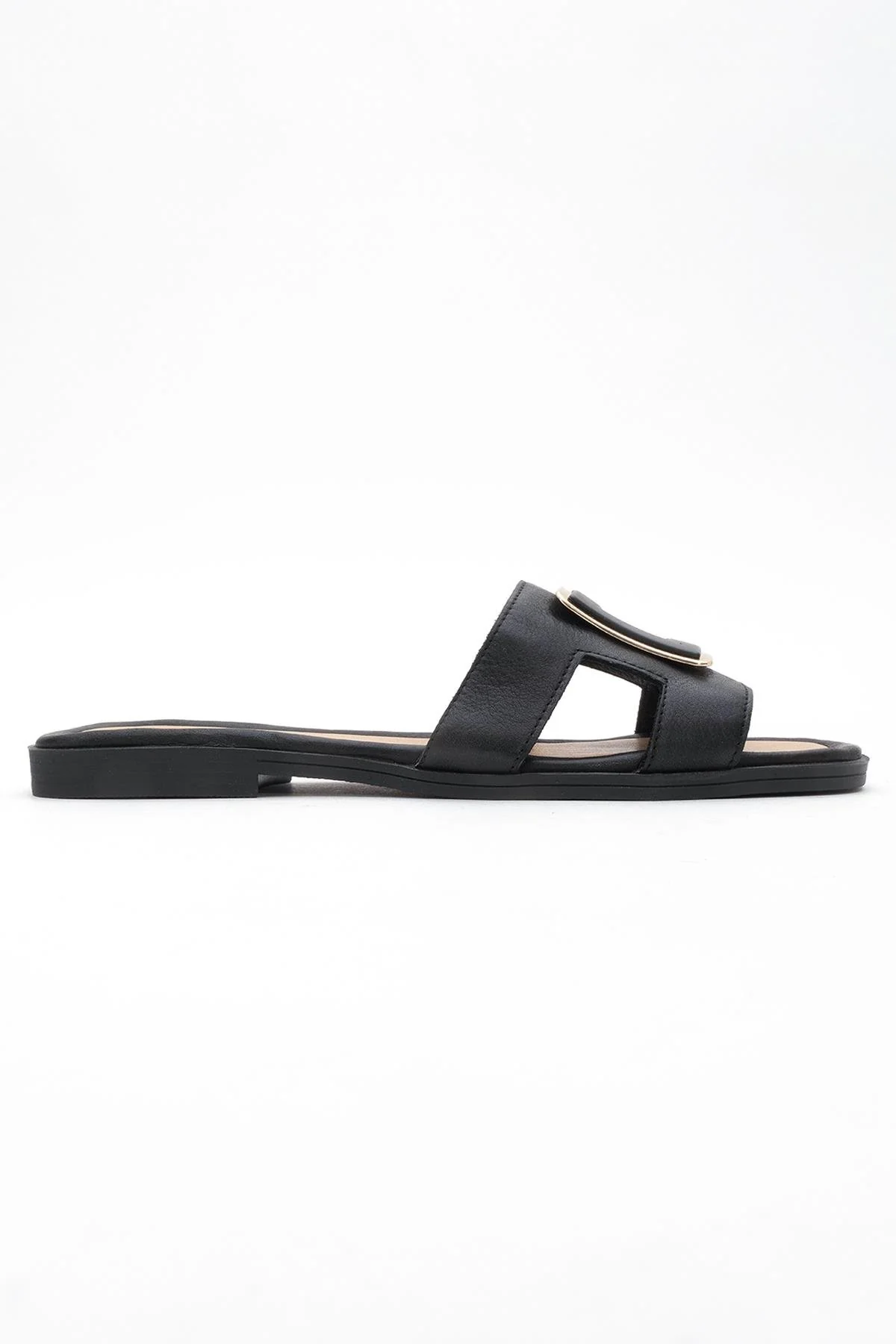 MILLIE Black Leather Buckle Slide (Women) - Image 6