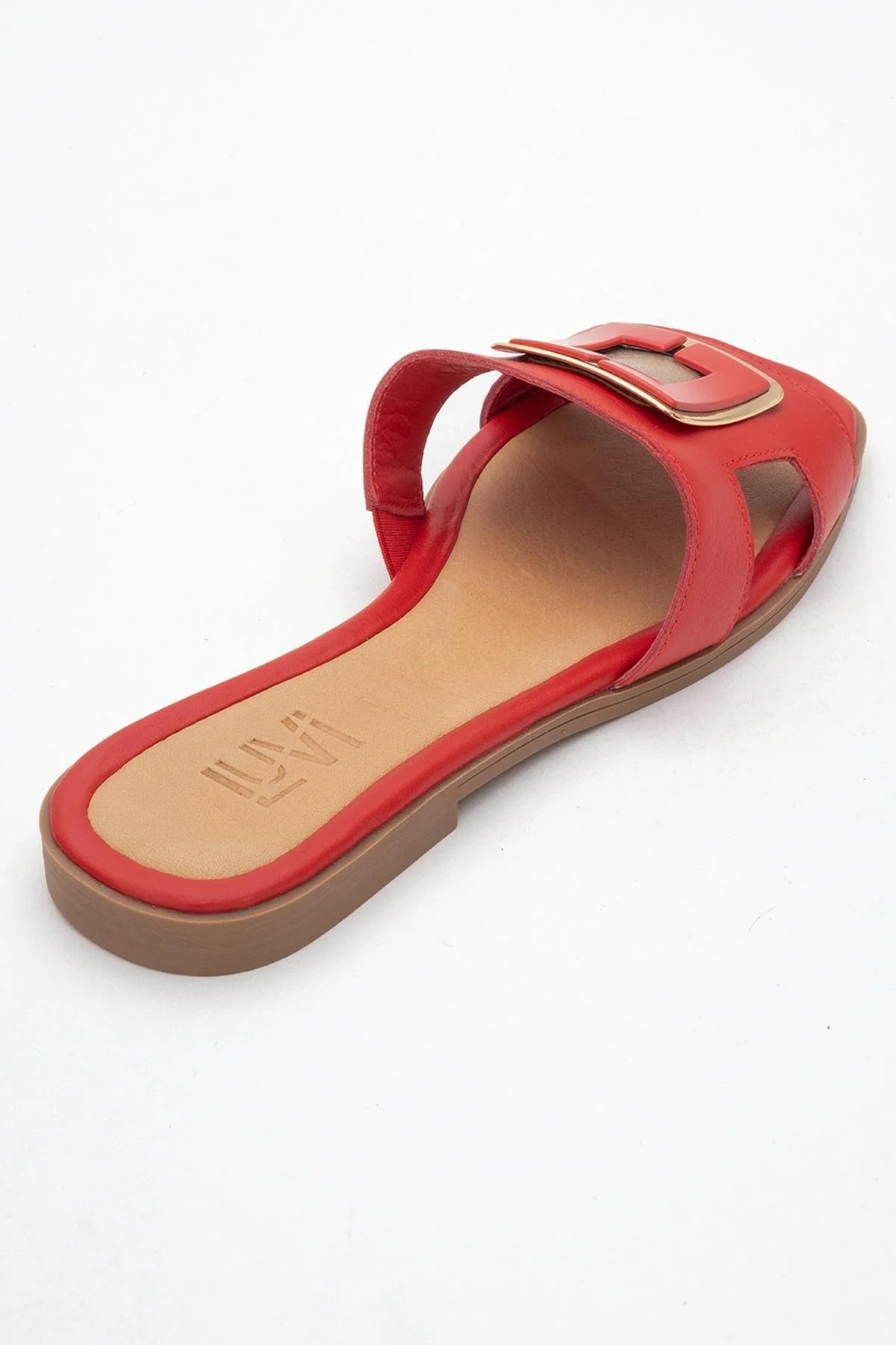MILLIE Red Leather Buckle Slide (Women) - Image 5