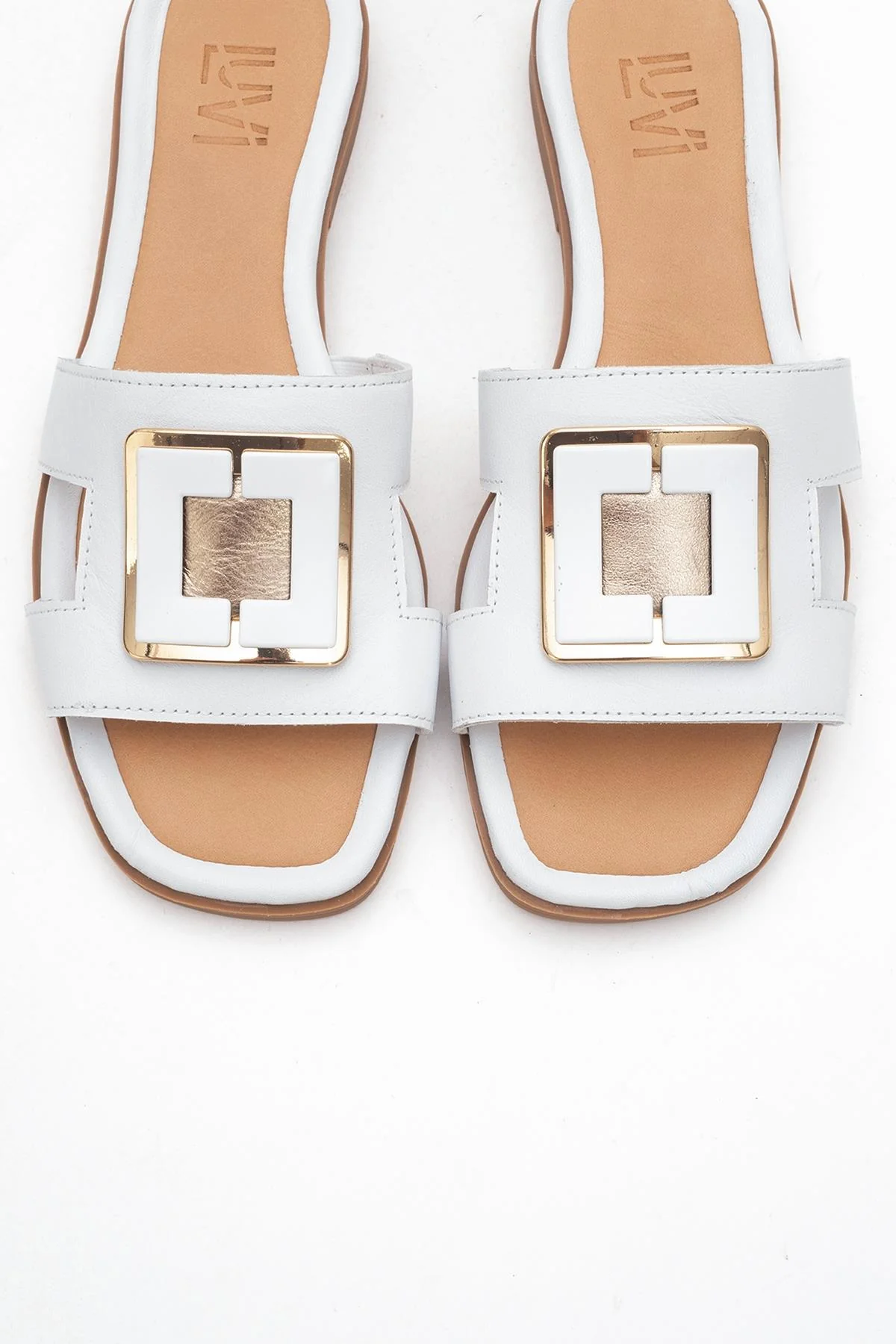 MILLIE White Leather Buckle Slide (Women) - Image 2