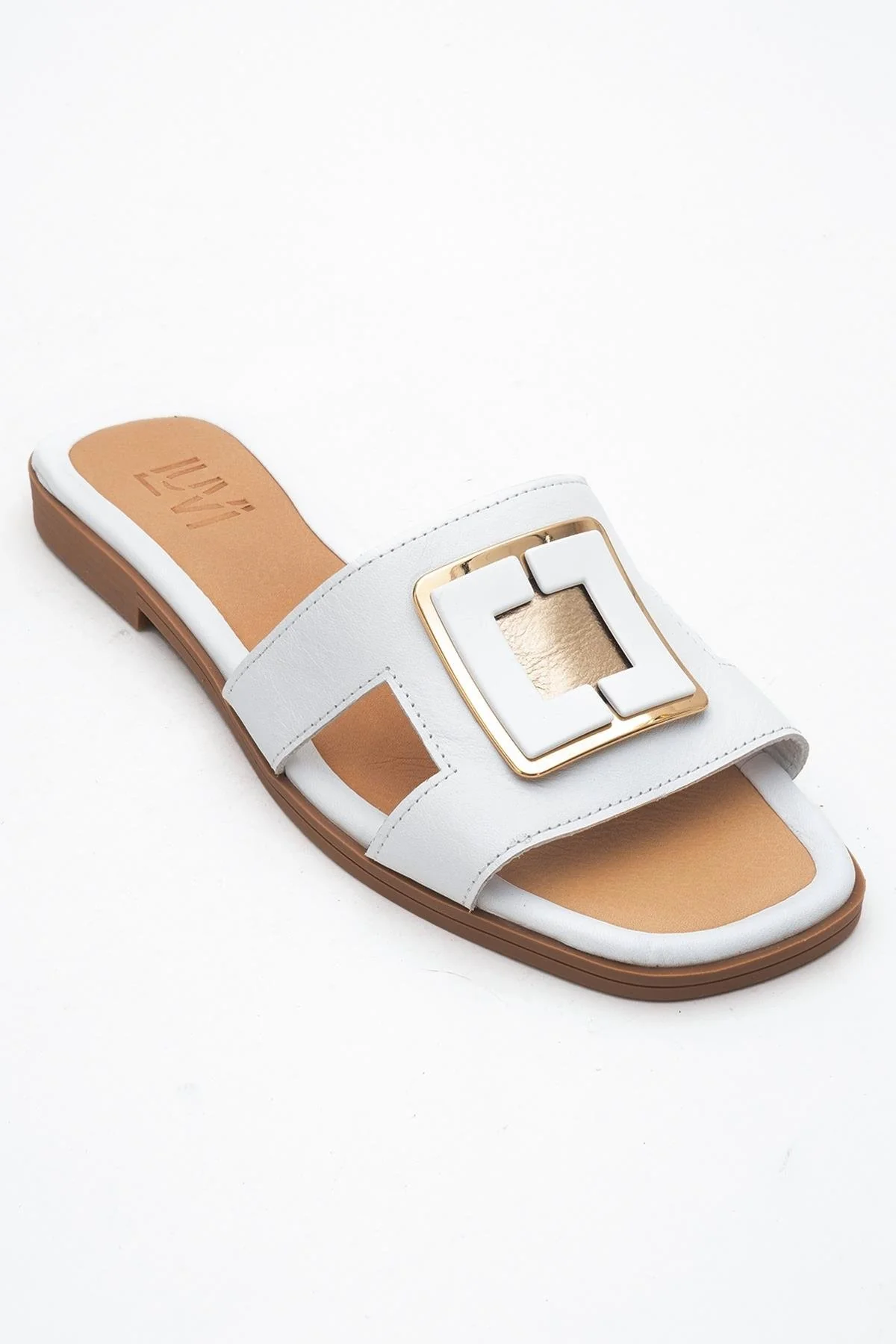 MILLIE White Leather Buckle Slide (Women) - Image 3