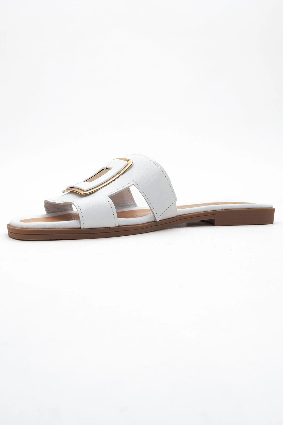MILLIE White Leather Buckle Slide (Women) - Image 4