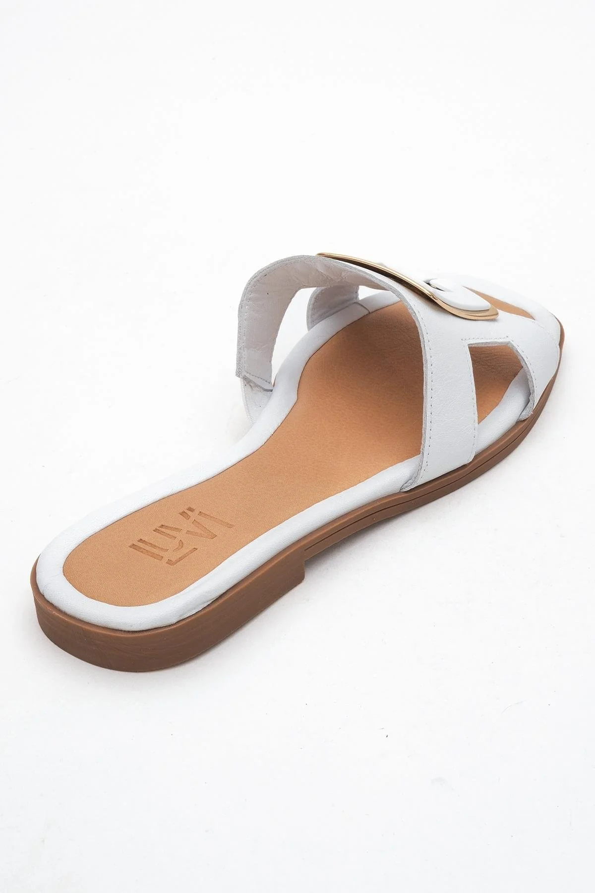 MILLIE White Leather Buckle Slide (Women) - Image 5