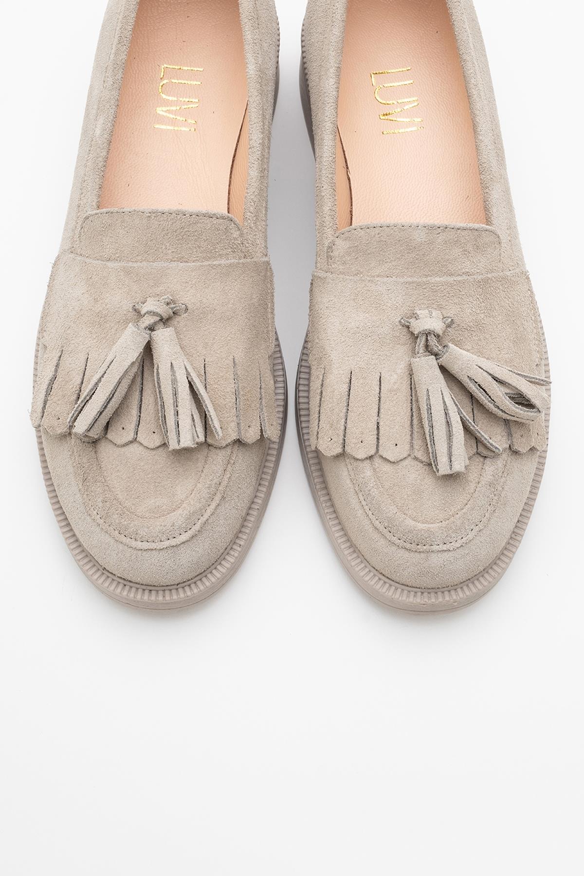 Milly - Beige Suede Leather Tassel Loafers - Image 2
