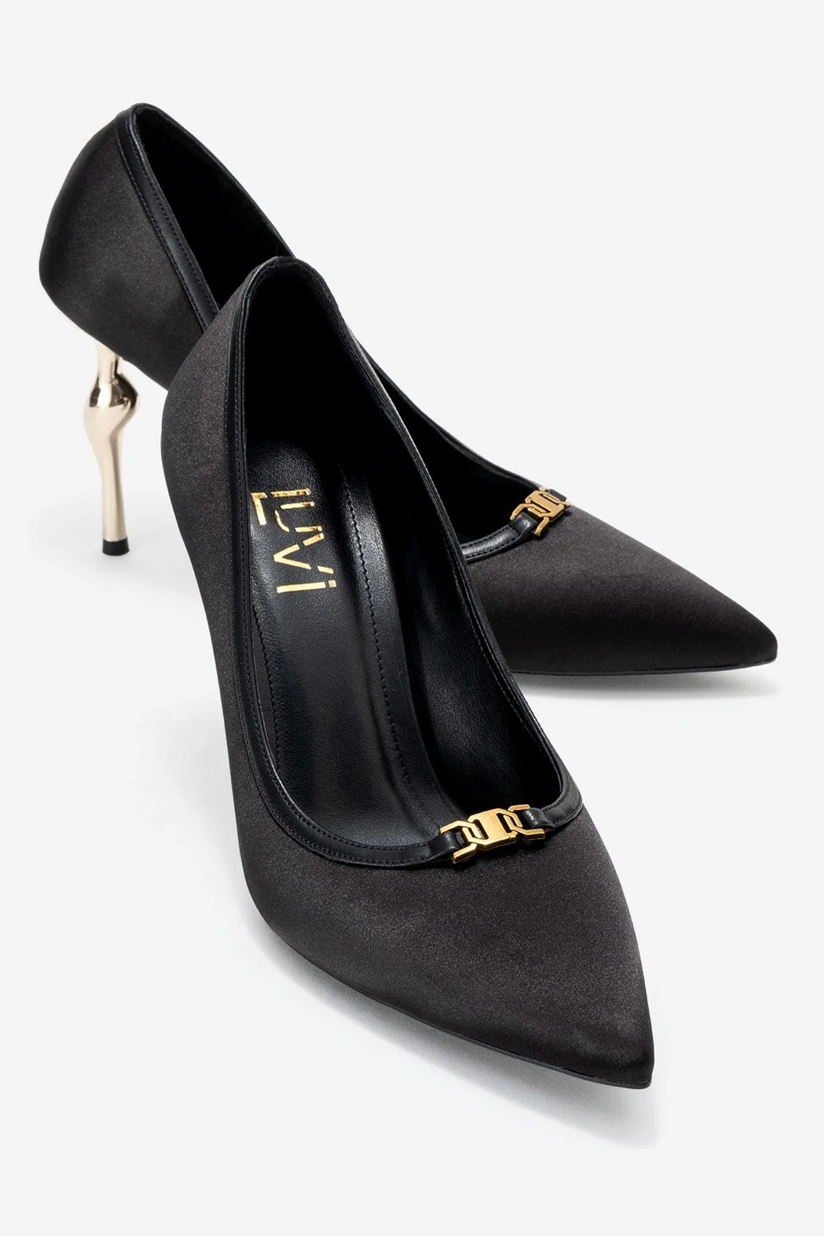 Milos - Black Satin Buckle High Heel (Women)