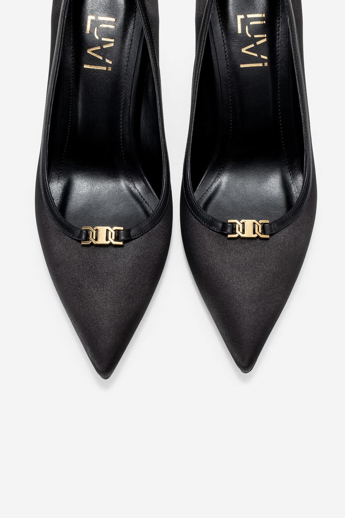 Milos - Black Satin Buckle High Heel (Women) - Image 2