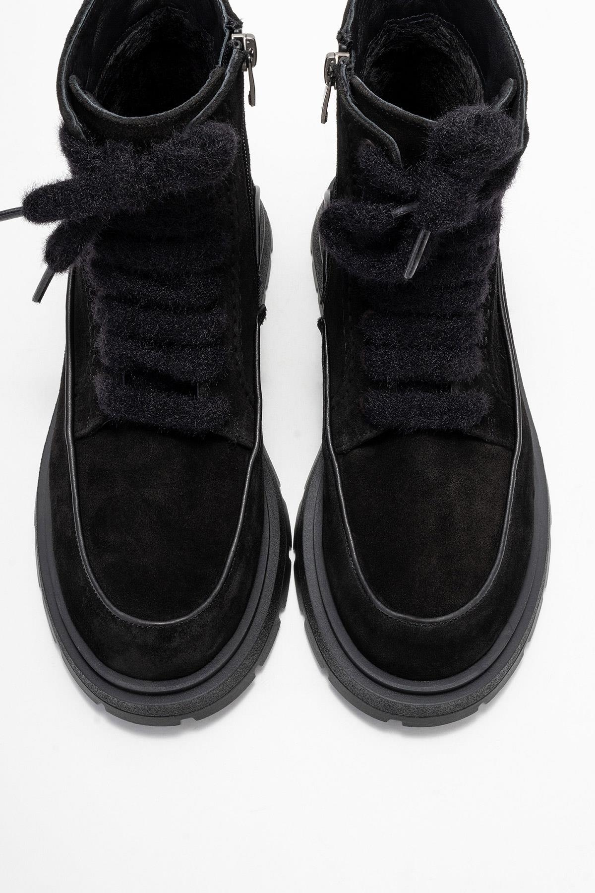 Mina - Black Genuine Leather Combat Boot (Women) - Image 2