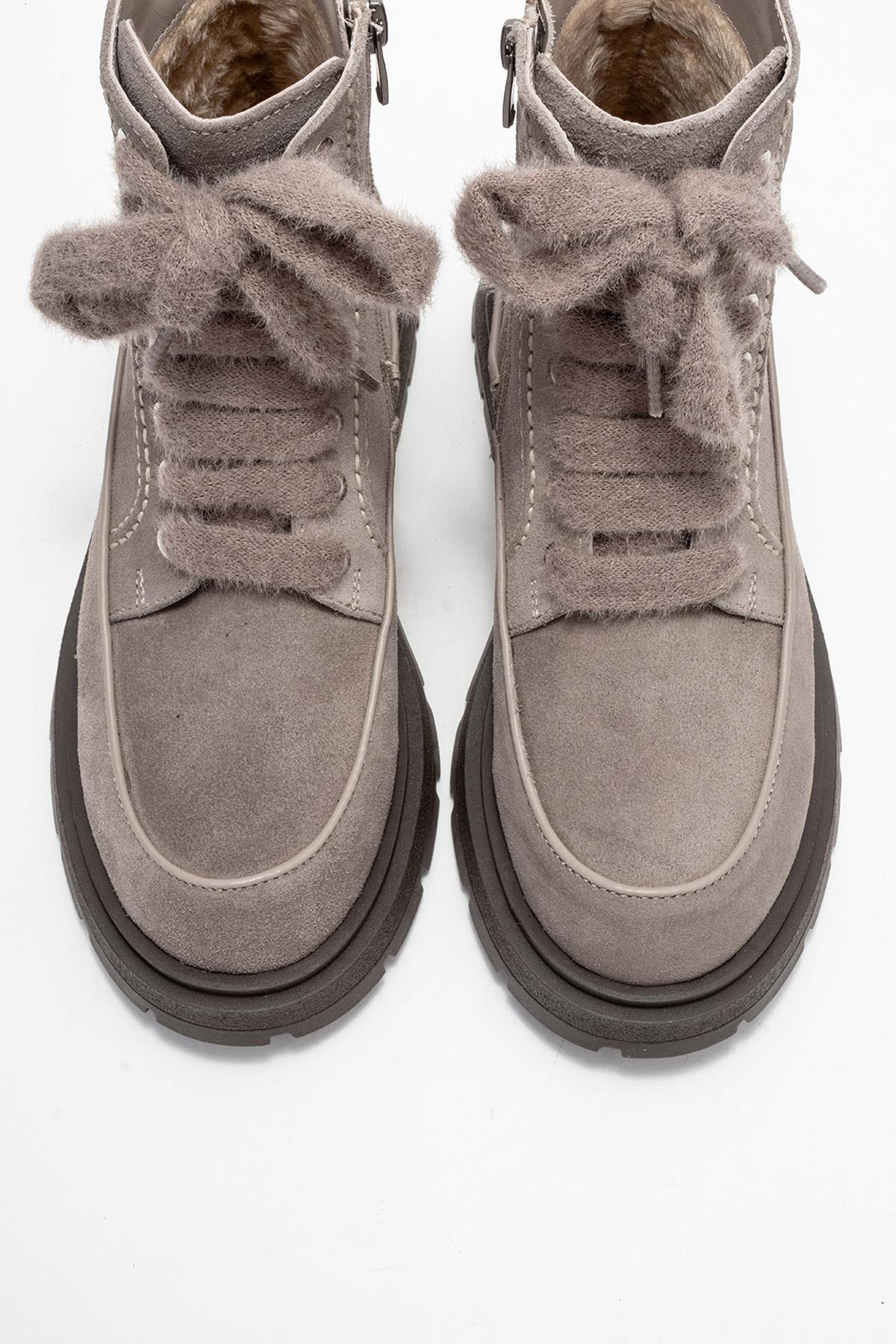 Mina - Taupe Genuine Leather Combat Boot (Women) - Image 2