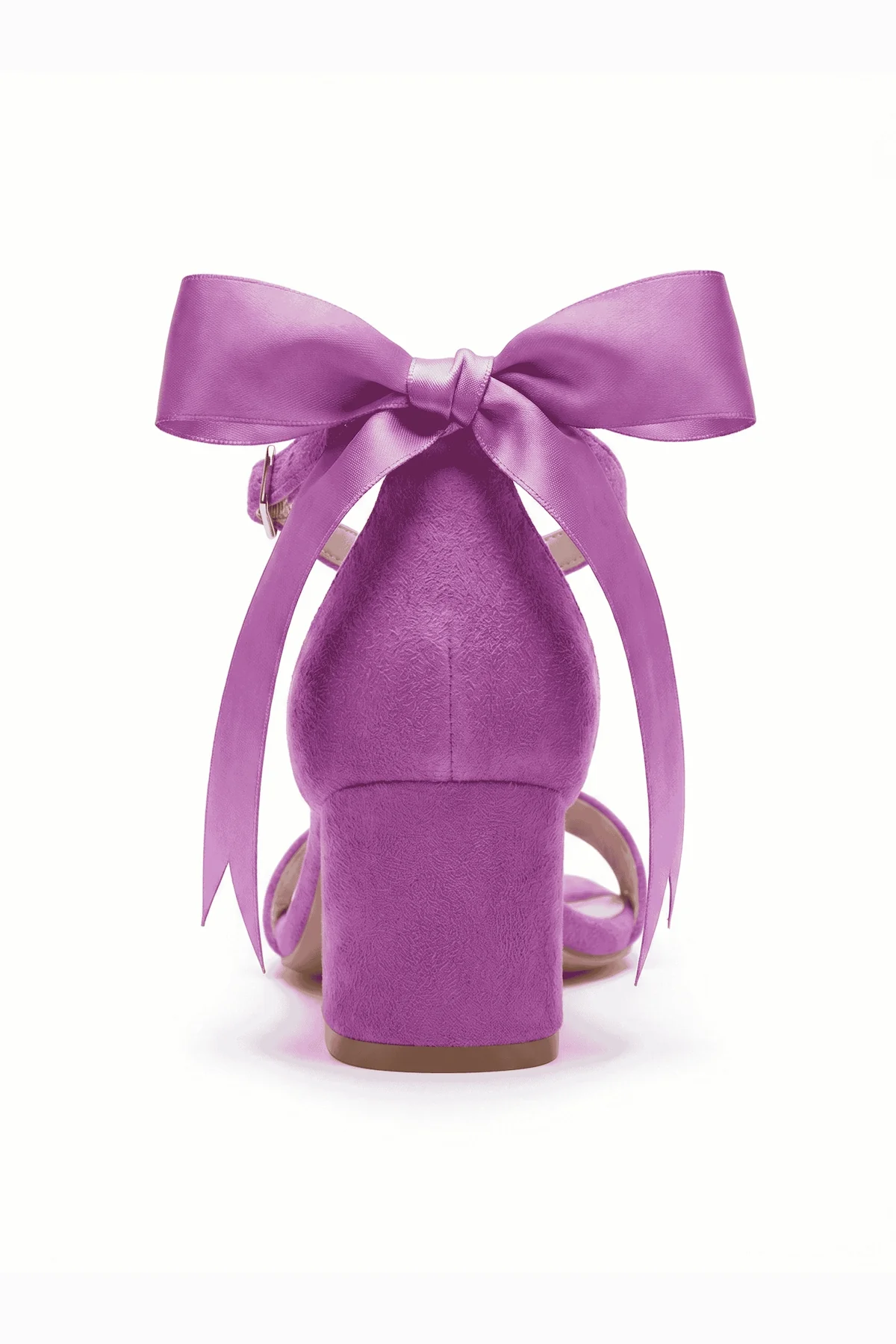 Rochelle Fuchsia Suede Satin Ribbon Ankle Strap Block Heel Sandal - Image 3