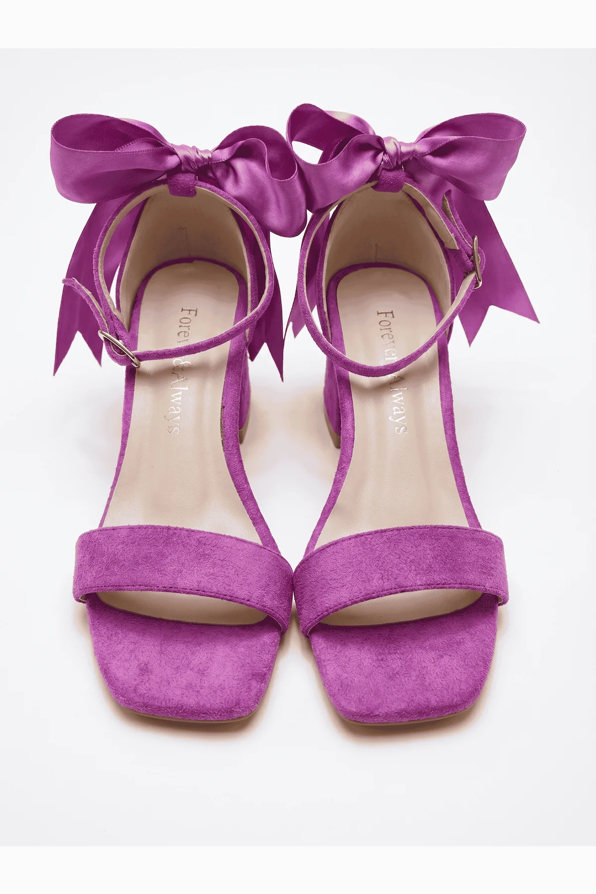 Rochelle Fuchsia Suede Satin Ribbon Ankle Strap Block Heel Sandal - Image 4