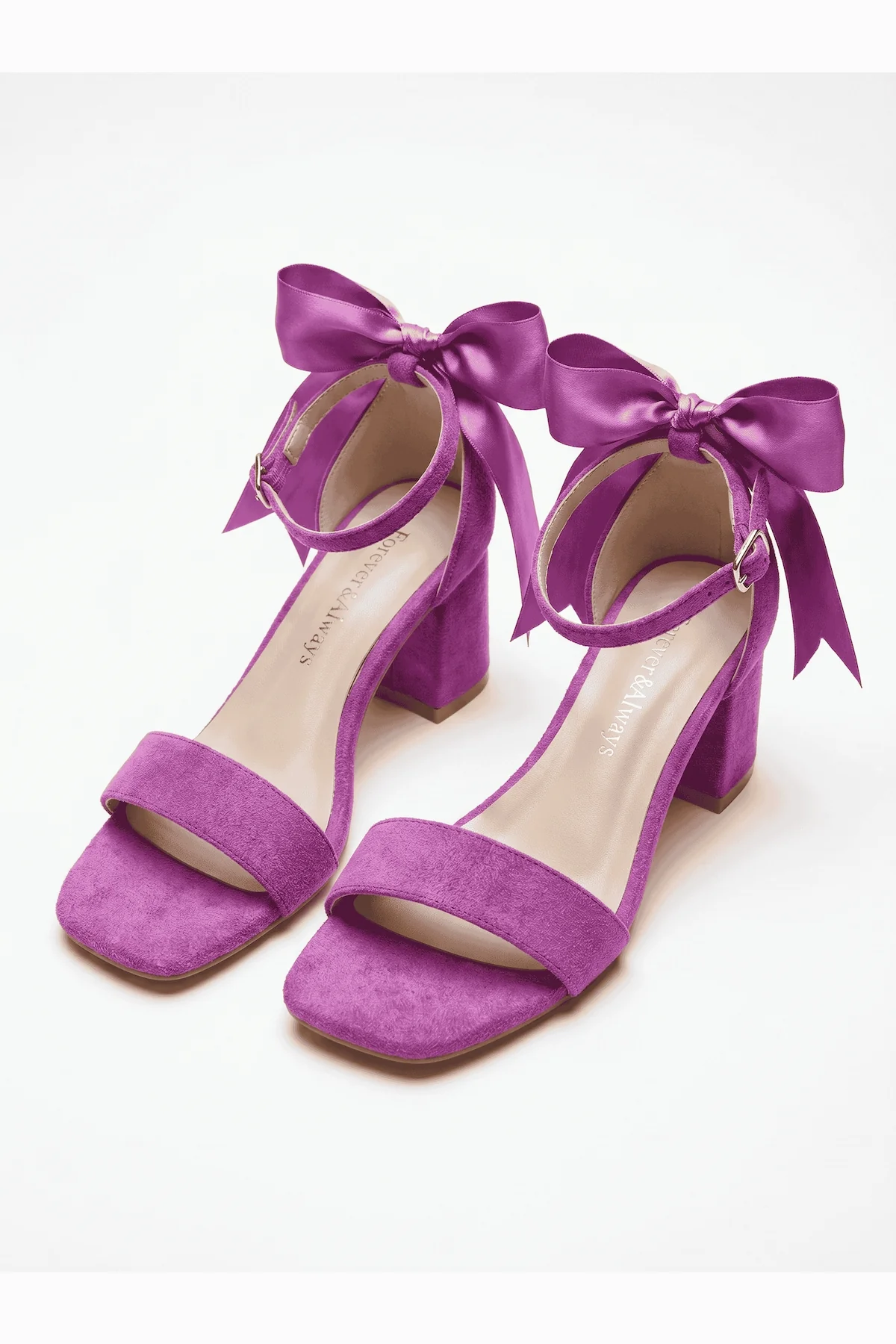 Rochelle Fuchsia Suede Satin Ribbon Ankle Strap Block Heel Sandal - Image 5