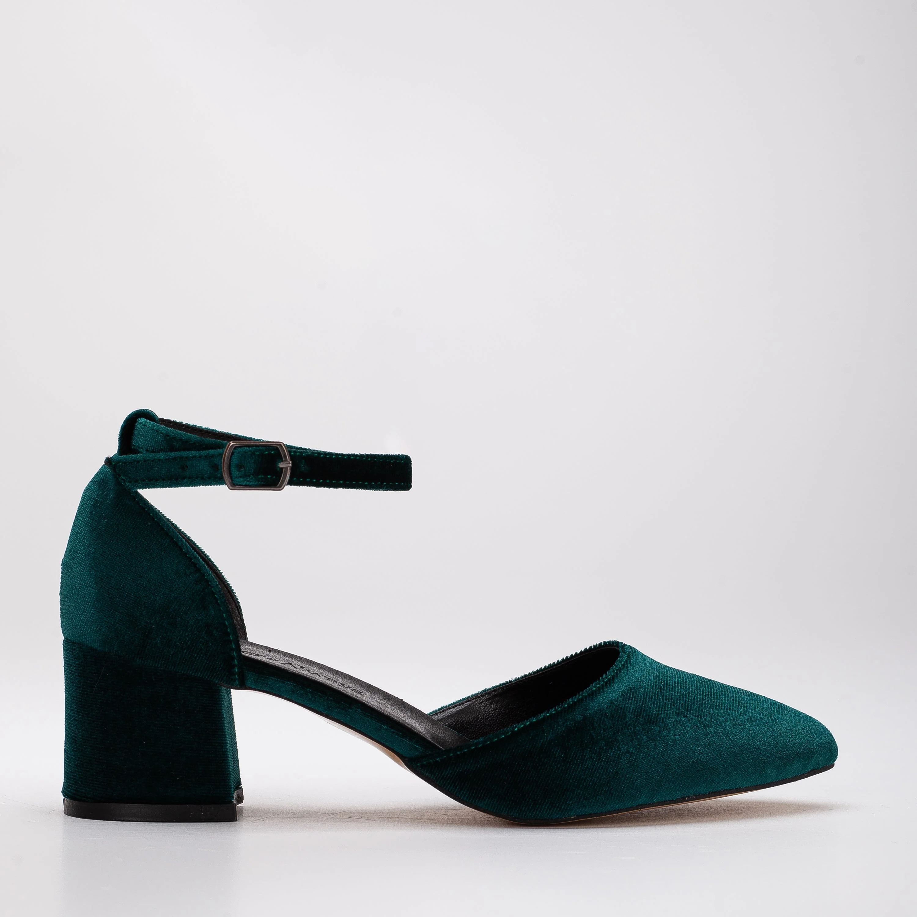 Miranda - Emerald Green Velvet Heels with Pearls - Image 6
