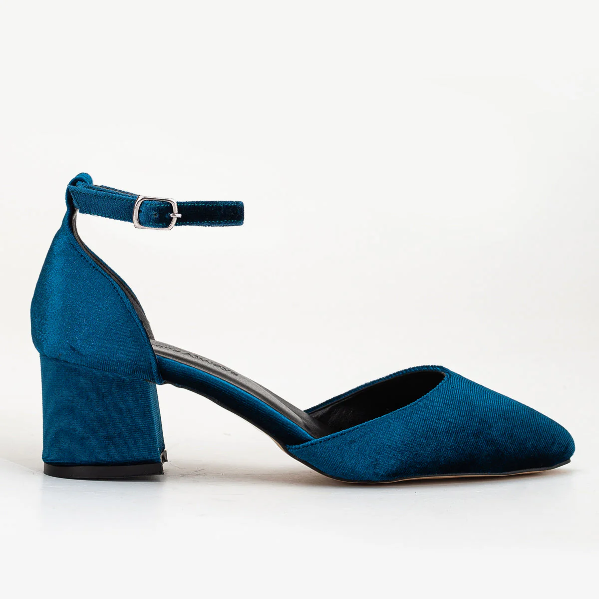 Miranda - Teal Blue Velvet Bridal Shoes with Pearls - Image 9