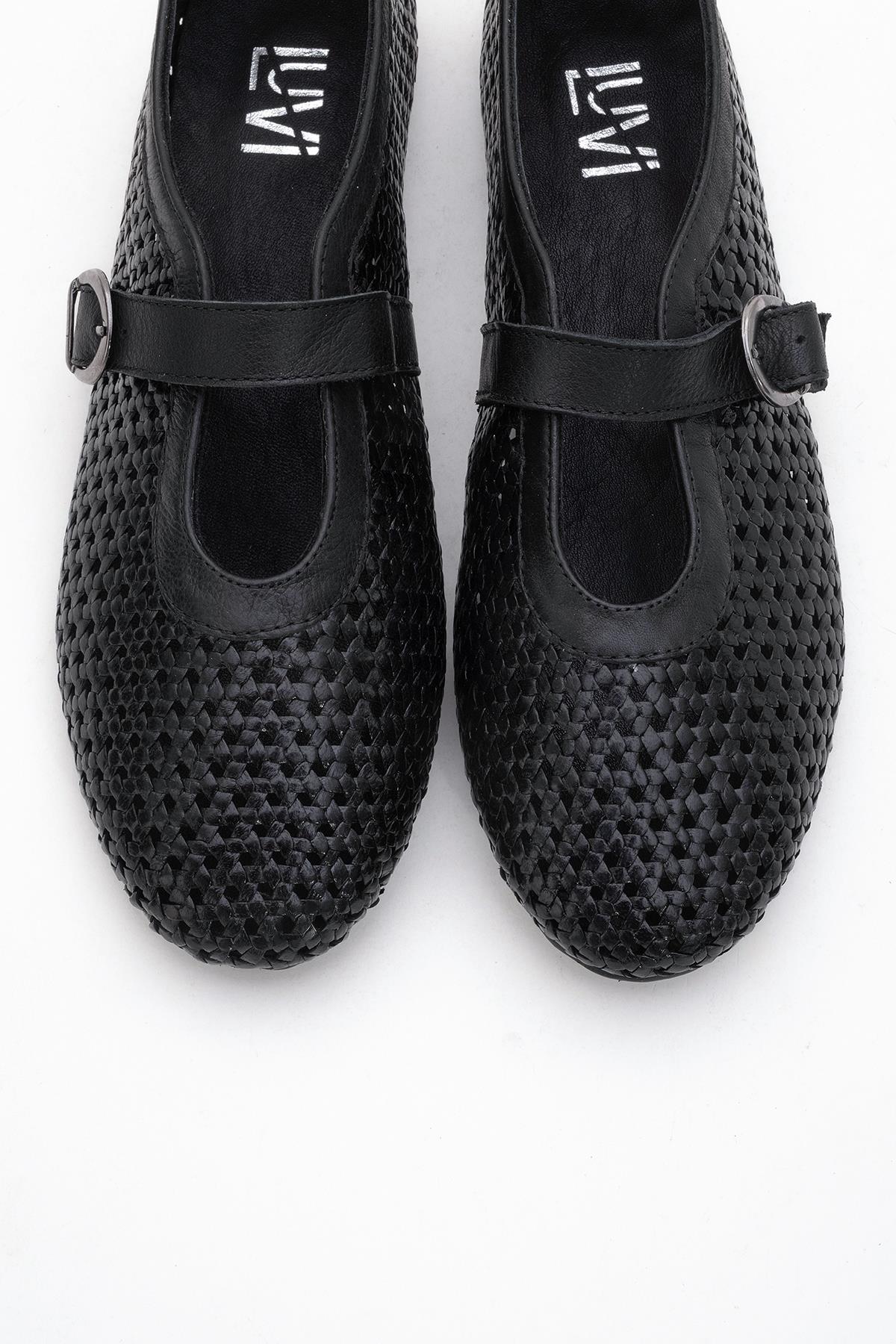 MIRELLA Black Braided Leather Ballet Flats (Women) - Image 2