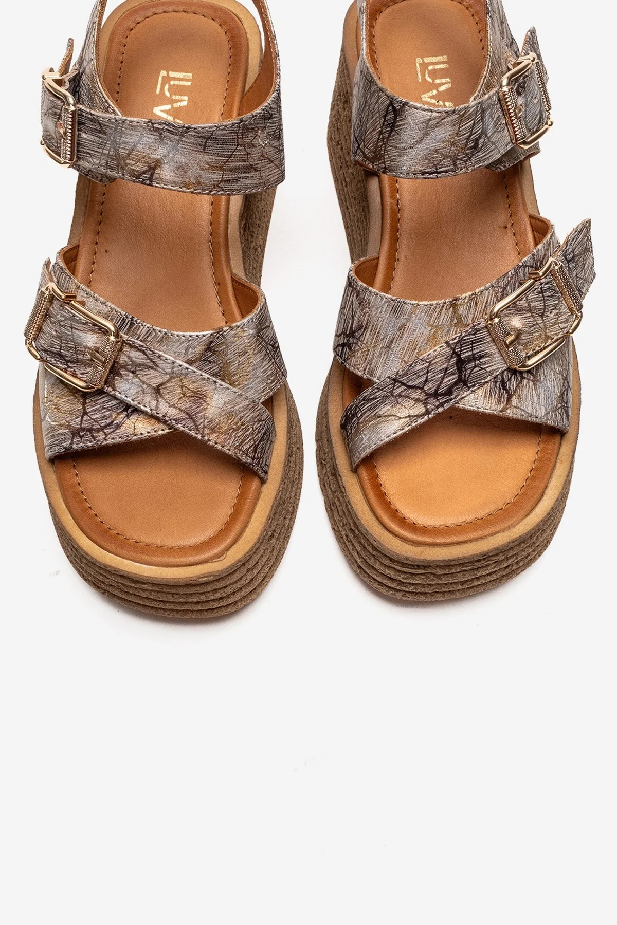 MIRETTE - Gold Genuine Leather Platform Sandal (Women) - Image 2