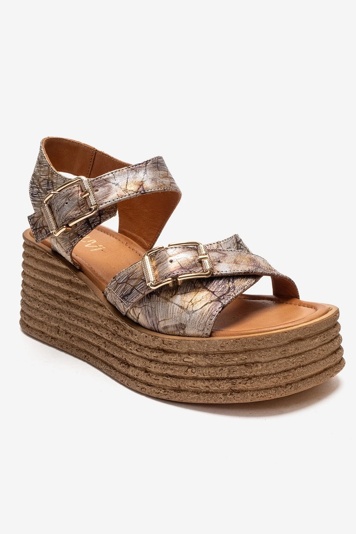 MIRETTE - Gold Genuine Leather Platform Sandal (Women) - Image 3