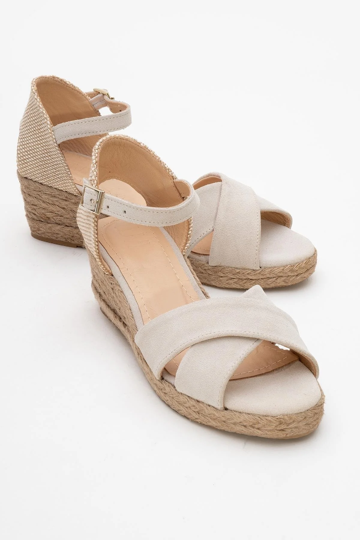 Miria - Beige Suede Leather Platform Espadrille (Women)