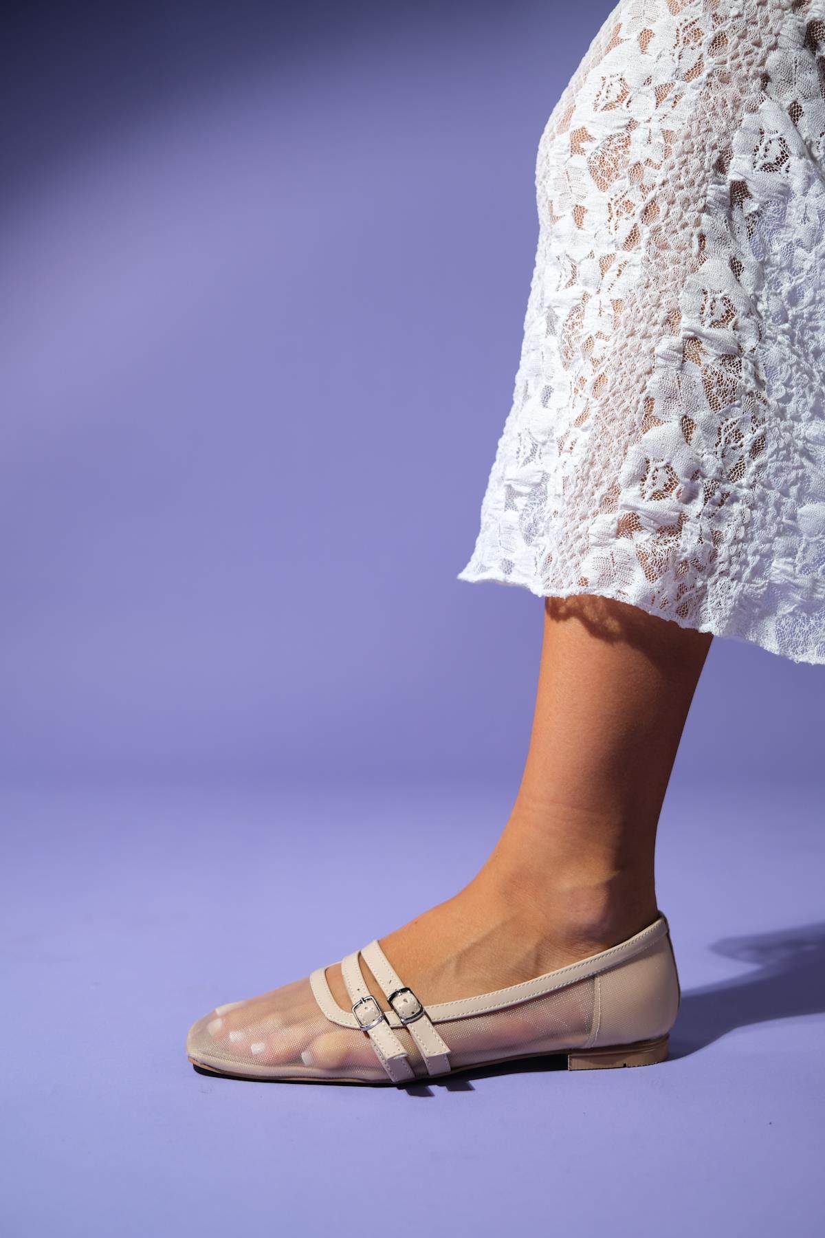 Ashley - Beige Mesh Ballet Flat (Women) - Image 3