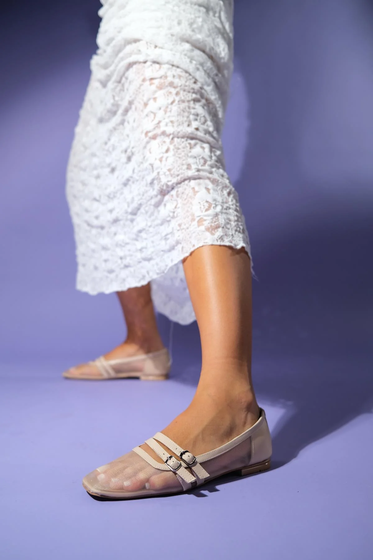 Ashley - Beige Mesh Ballet Flat (Women) - Image 5
