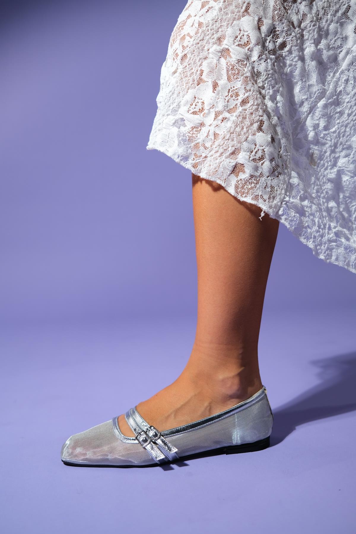 Ashley - Silver Mesh Ballet Flat (Women) - Image 3