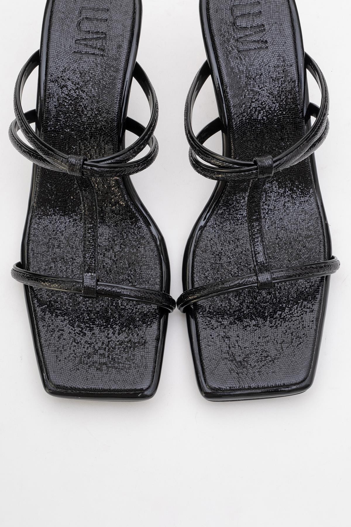 Mocha Black Pattern Square‑Toe Thin‑Strap Heel Sandal (Women) - Image 2